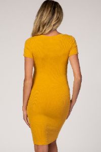 Mustard Ribbed Maternity Dress sold by Pinkblush