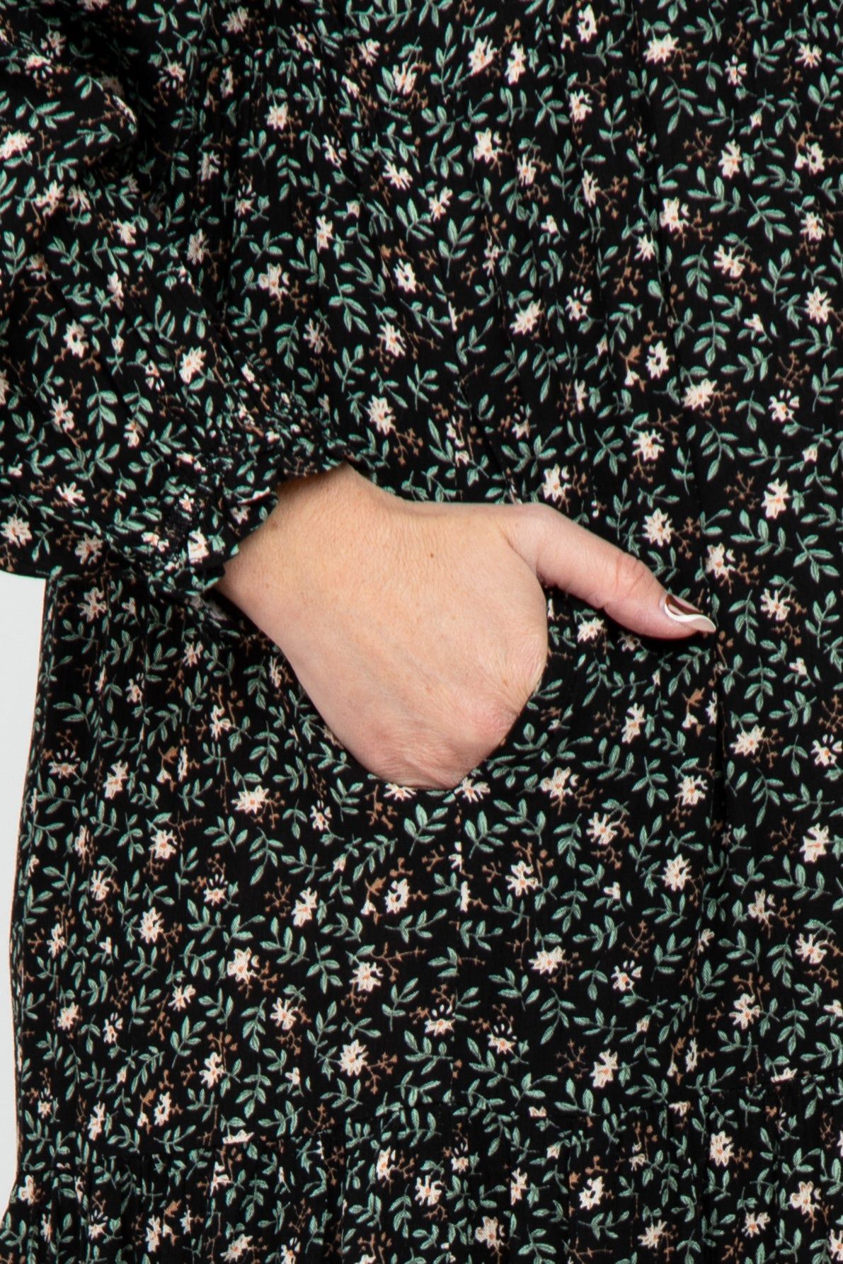 Black Floral Tiered Long Sleeve Maternity Midi Dress sold by Pinkblush product image thumbnail 5