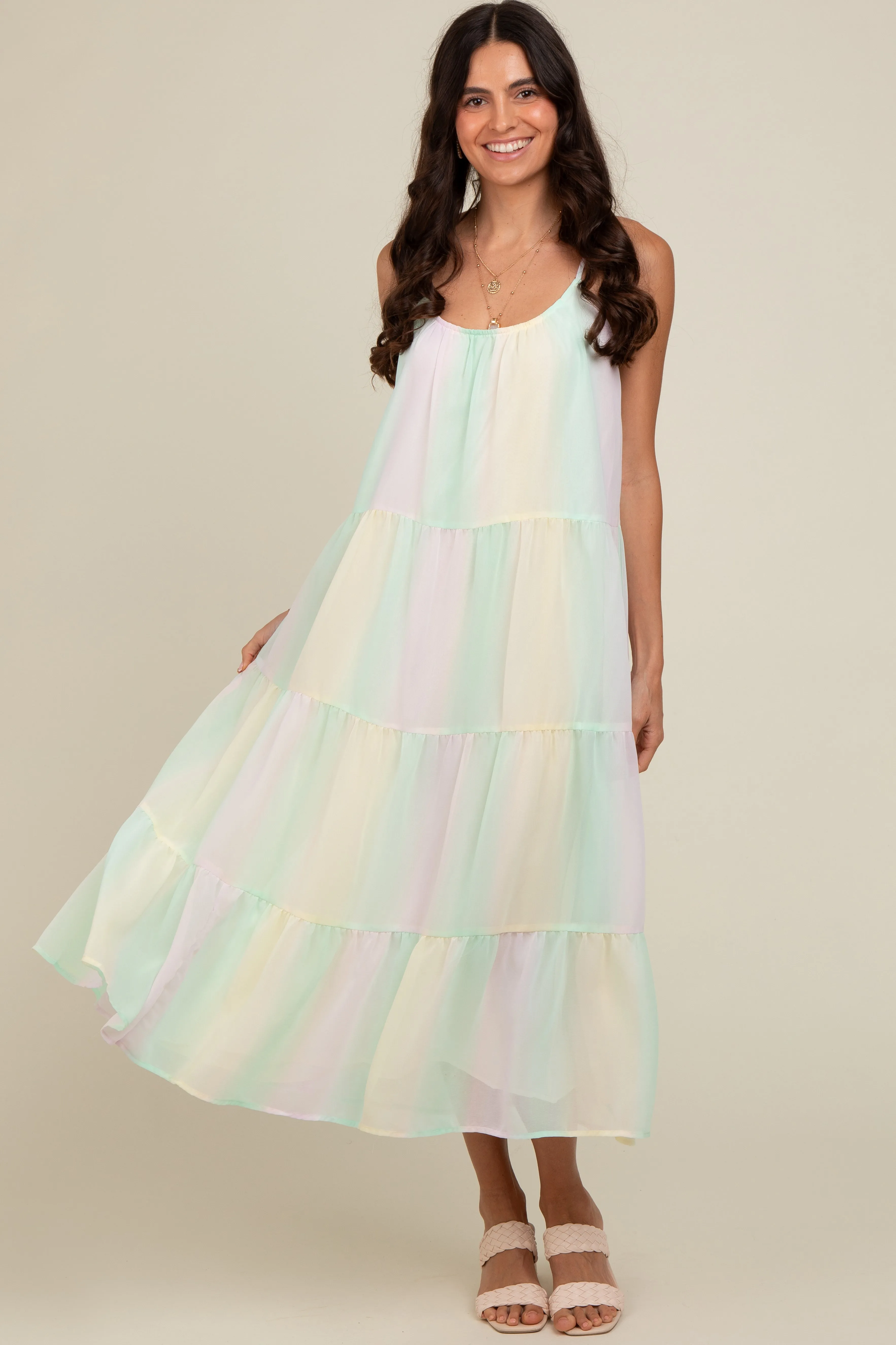 Multicolor Pastel Ombre Tiered Maternity Maxi Dress sold by Pinkblush product image thumbnail 4