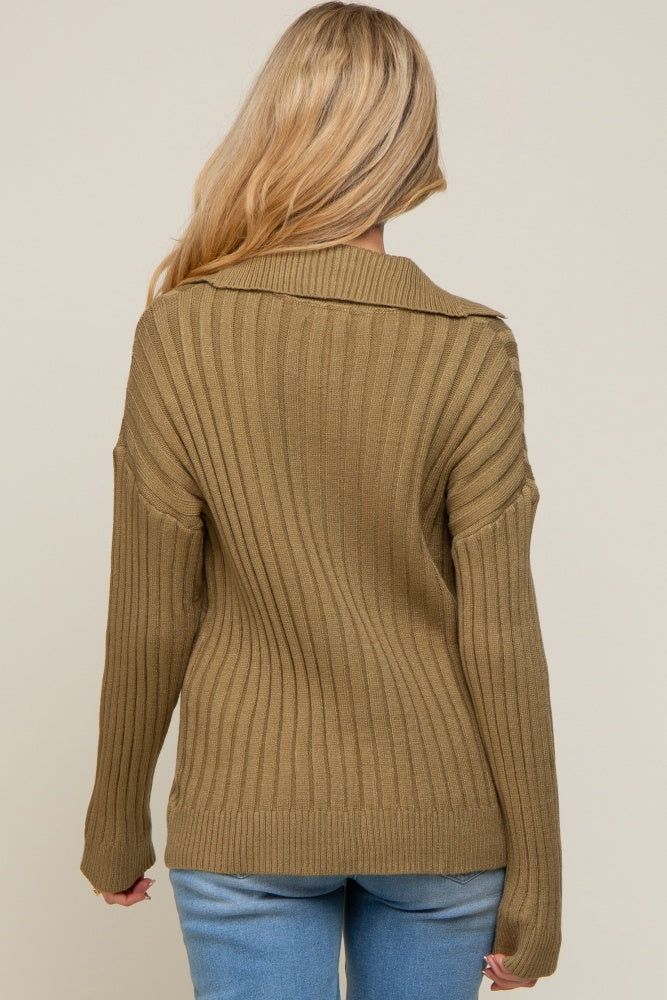 Olive Ribbed Knit Collared Long Sleeve Maternity Top sold by Pinkblush product image thumbnail 3