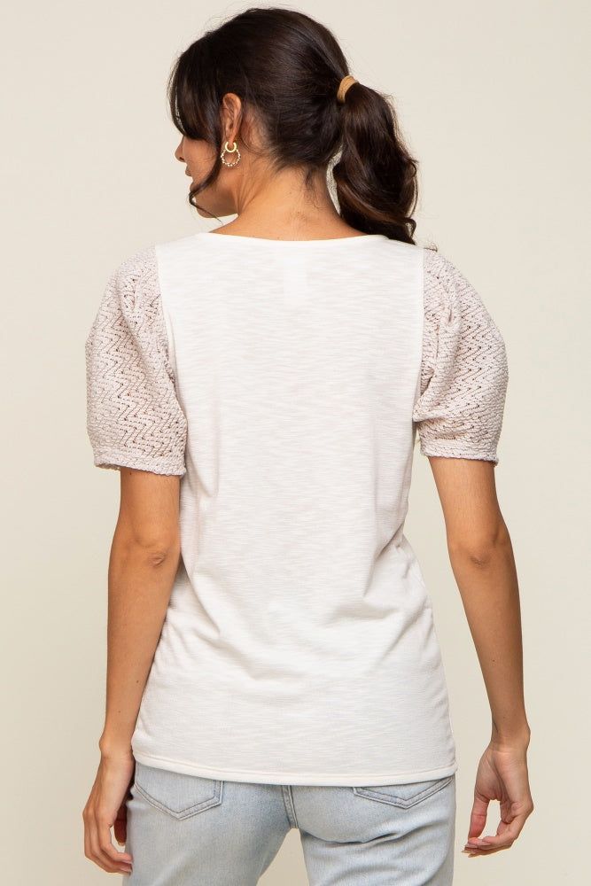 Beige Crochet Short Sleeve Top sold by Pinkblush product image thumbnail 3