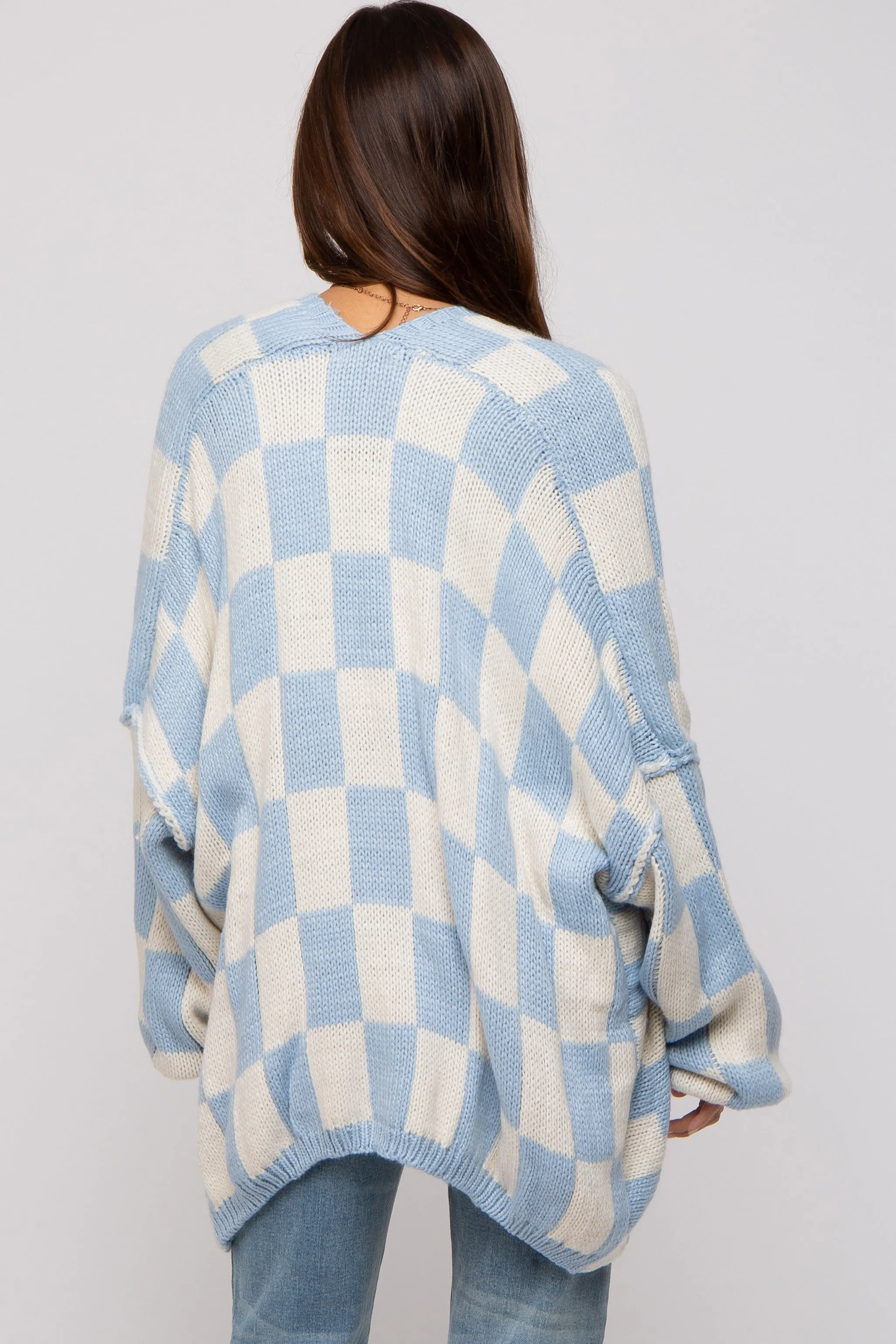 Light Blue Checkered Print Oversized Maternity Cardigan sold by Pinkblush product image thumbnail 3