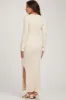 Cream Ribbed Side Slit Maternity Maxi Dress sold by Pinkblush
