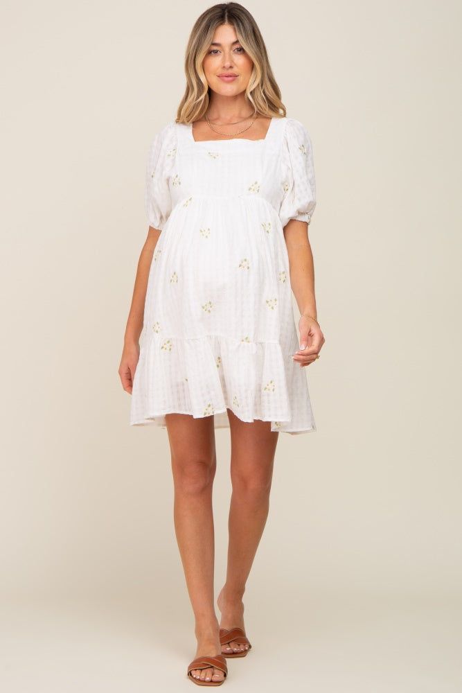 White Floral Embroidered Puff Sleeve Maternity Dress sold by Pinkblush product image thumbnail 5