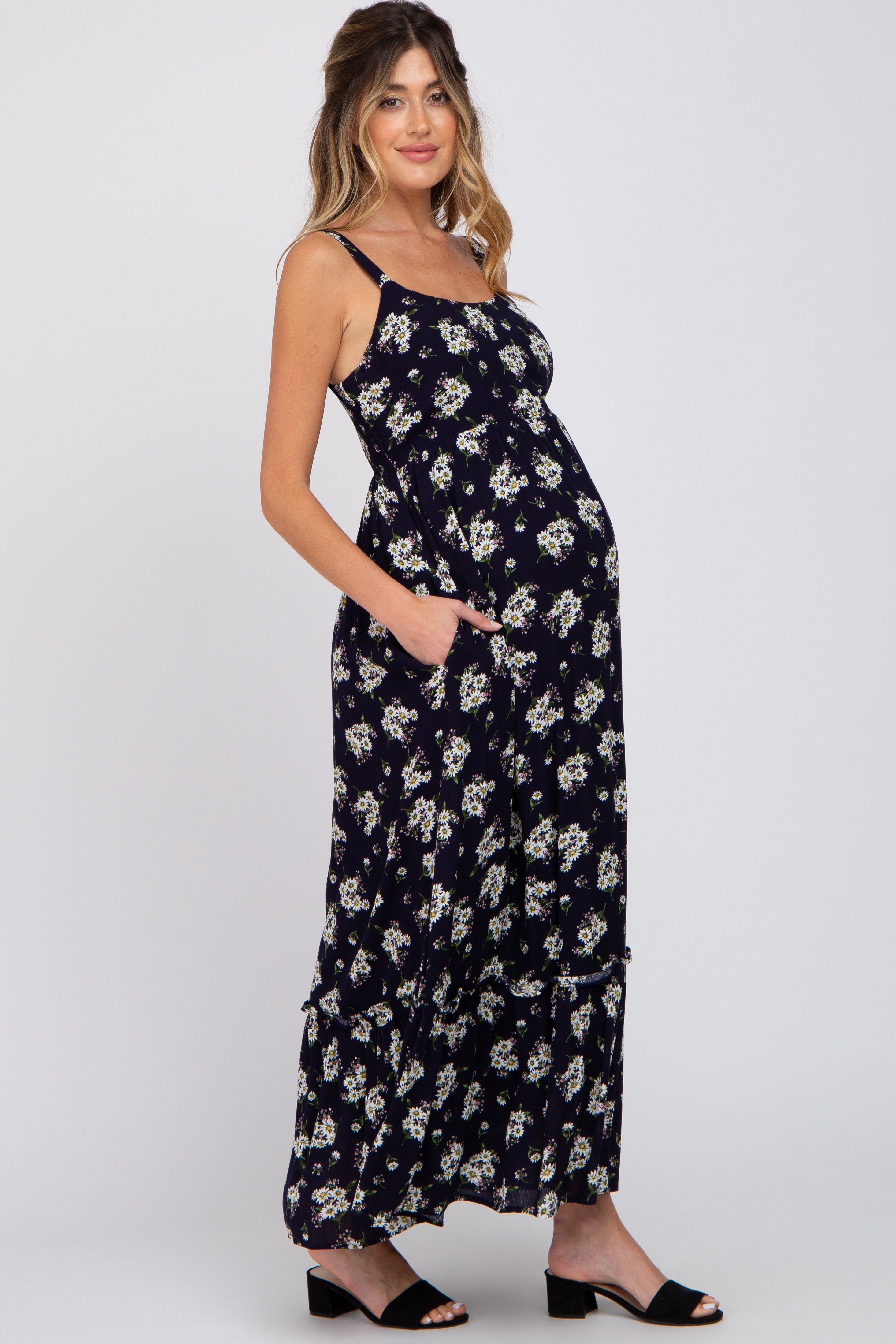 Navy Blue Floral Maternity Maxi Dress sold by Pinkblush product image thumbnail 2