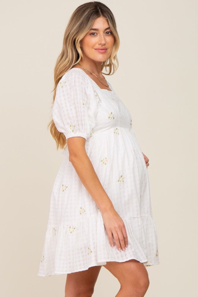 White Floral Embroidered Puff Sleeve Maternity Dress sold by Pinkblush product image thumbnail 2