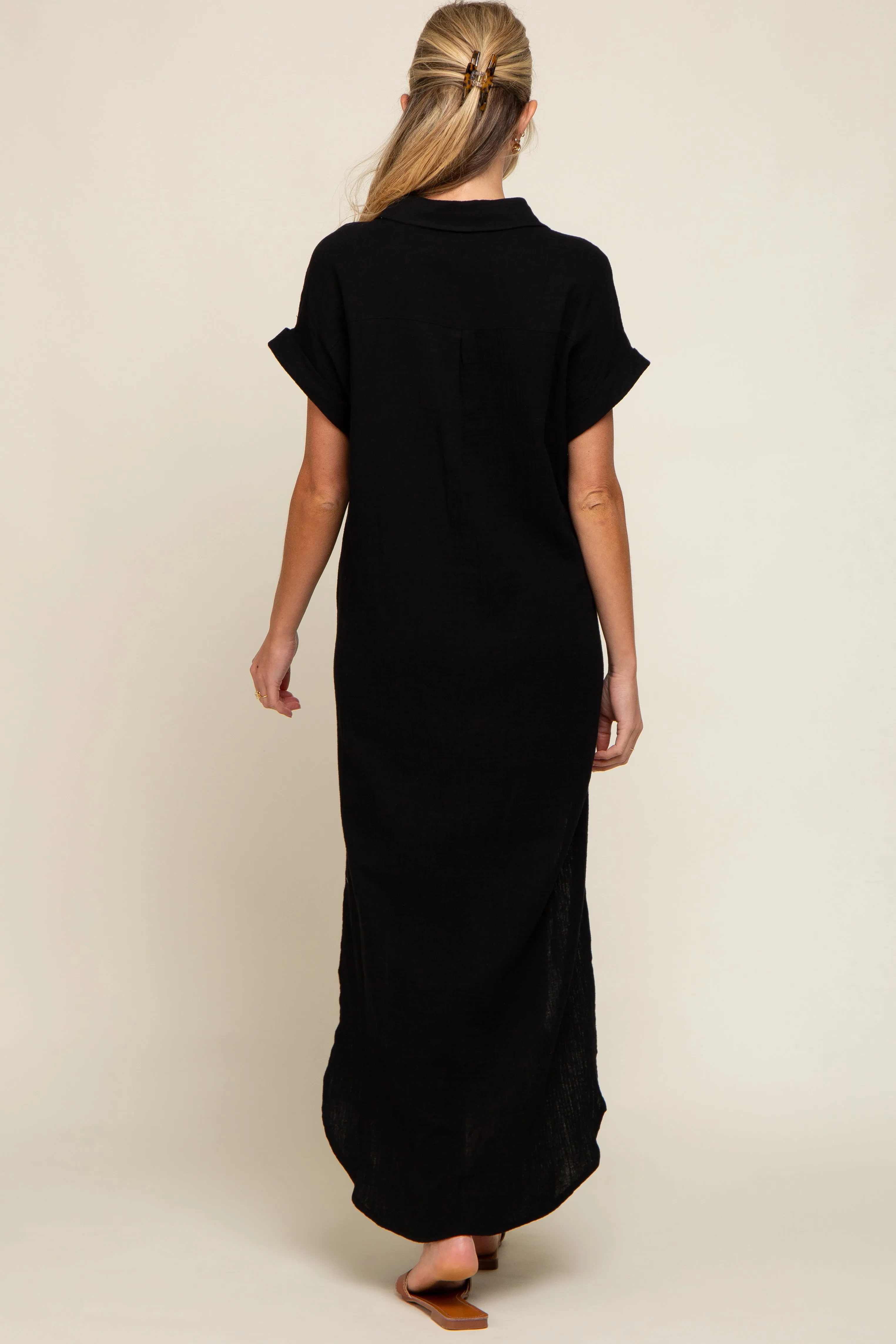 Black Button Down Maternity Midi Dress sold by Pinkblush product image thumbnail 3