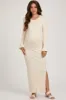 Cream Ribbed Side Slit Maternity Maxi Dress sold by Pinkblush