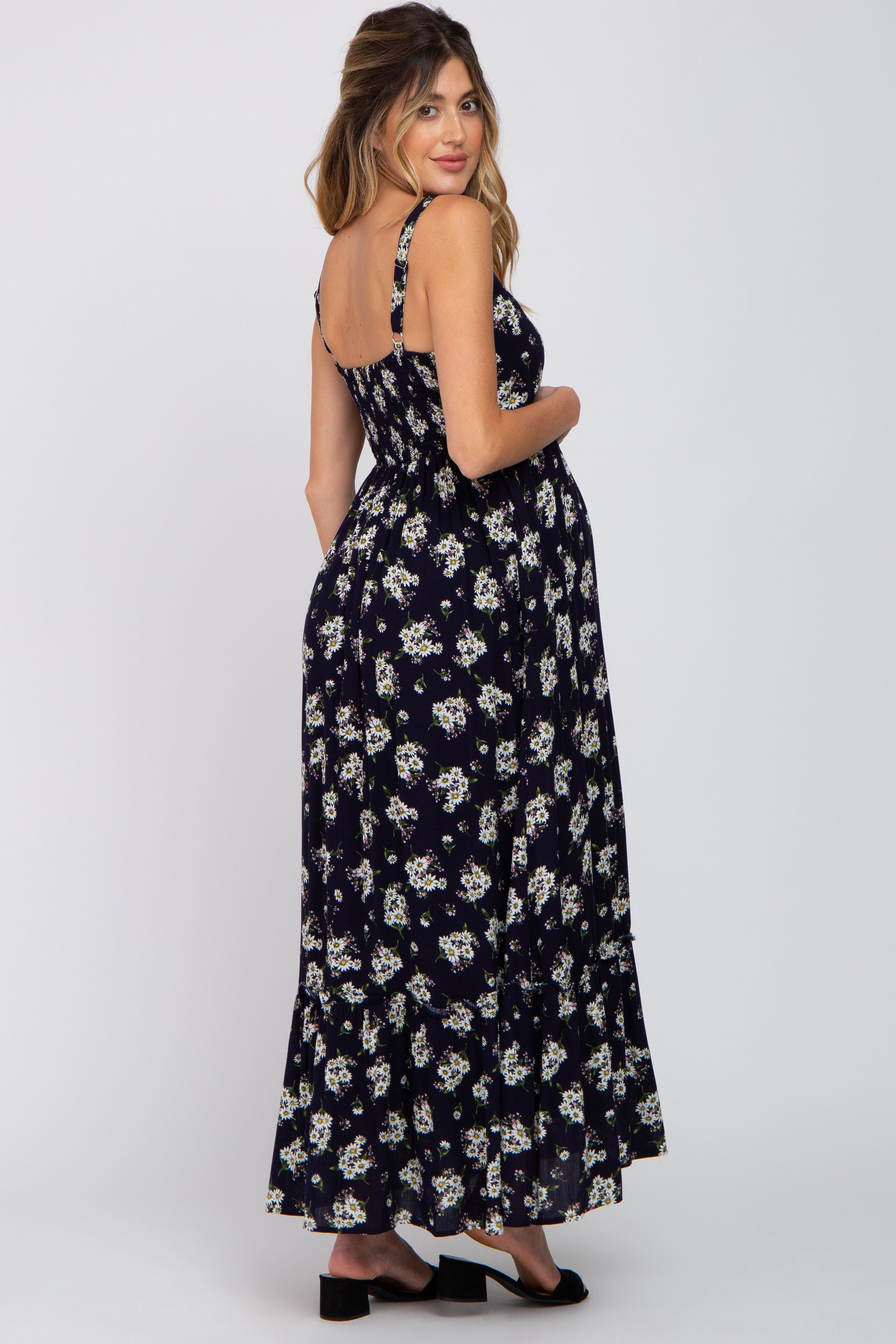 Navy Blue Floral Maternity Maxi Dress sold by Pinkblush product image thumbnail 3