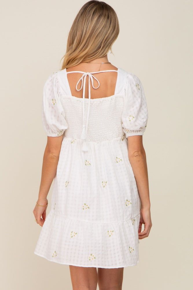 White Floral Embroidered Puff Sleeve Maternity Dress sold by Pinkblush product image thumbnail 3