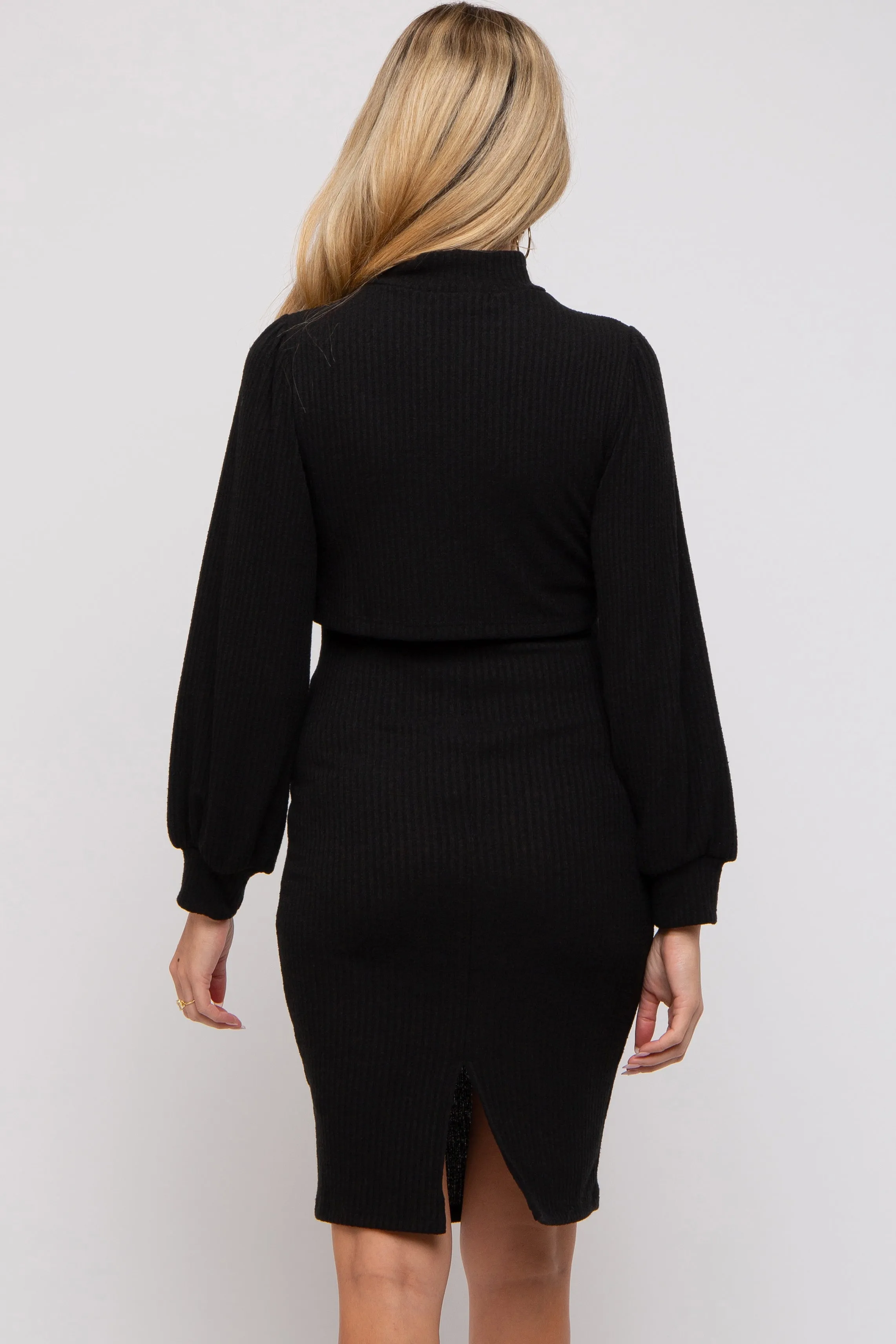 Black Rib Neck Mock Neck Maternity Nursing Dress sold by Pinkblush product image thumbnail 4