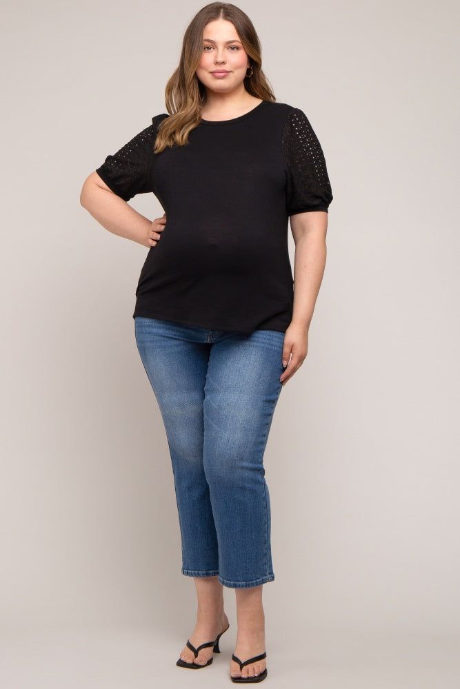 Black Eyelet Lace Sleeve Plus Maternity Top sold by Pinkblush product image thumbnail 5