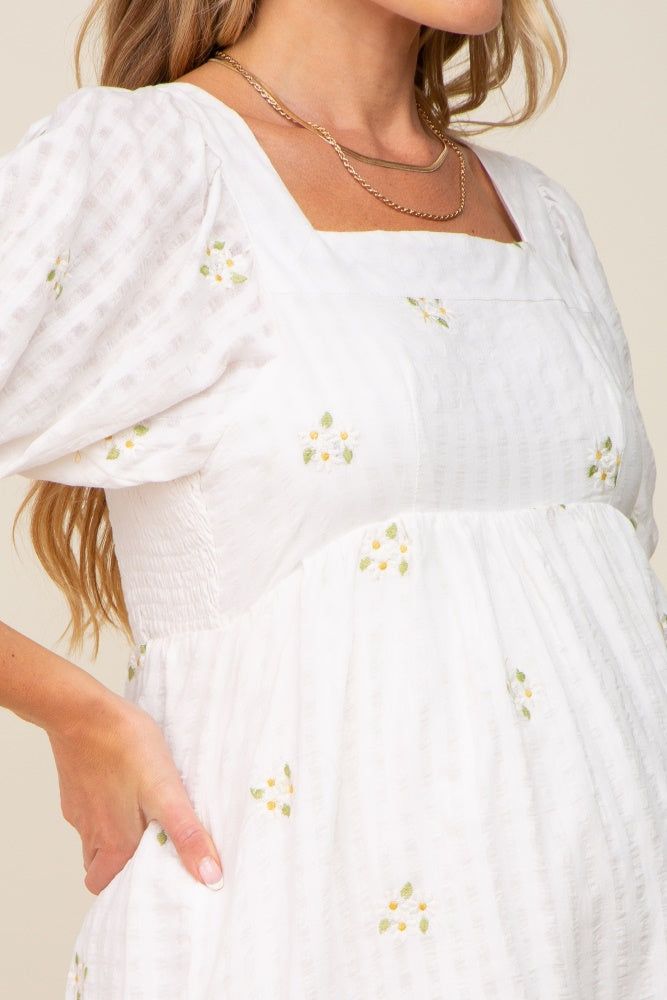 White Floral Embroidered Puff Sleeve Maternity Dress sold by Pinkblush product image thumbnail 4