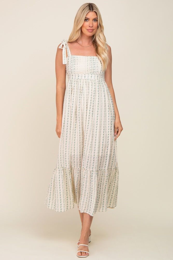 Blue Floral Pleated Shoulder Tie Midi Dress sold by Pinkblush product image thumbnail 4