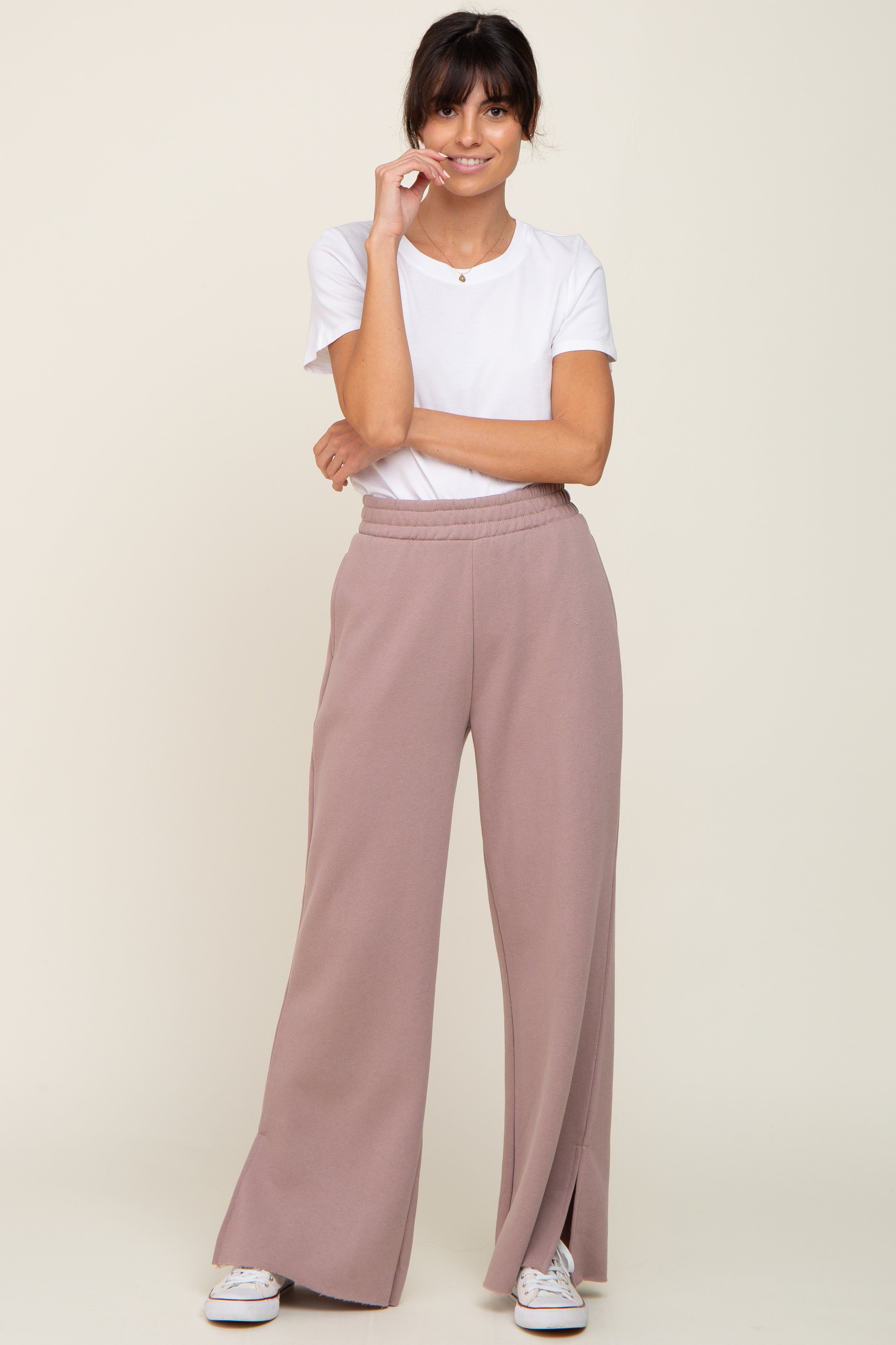 Mocha Soft Wide Leg Side Slit Sweatpants sold by Pinkblush product image thumbnail 5