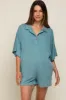 Teal Heathered Front Button Maternity Romper sold by Pinkblush