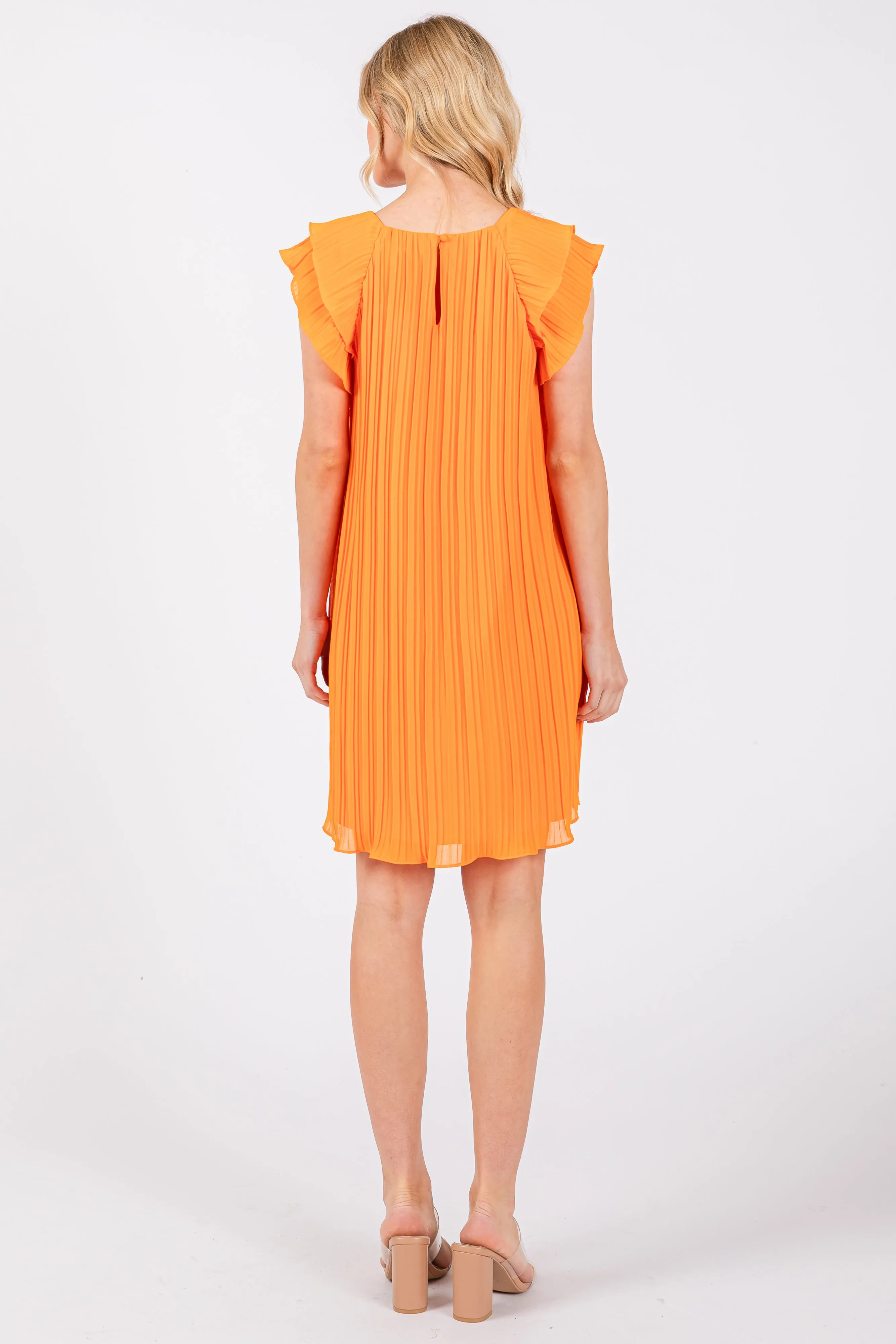 Orange Flutter Sleeve Pleated Chiffon Mini Dress sold by Pinkblush product image thumbnail 4