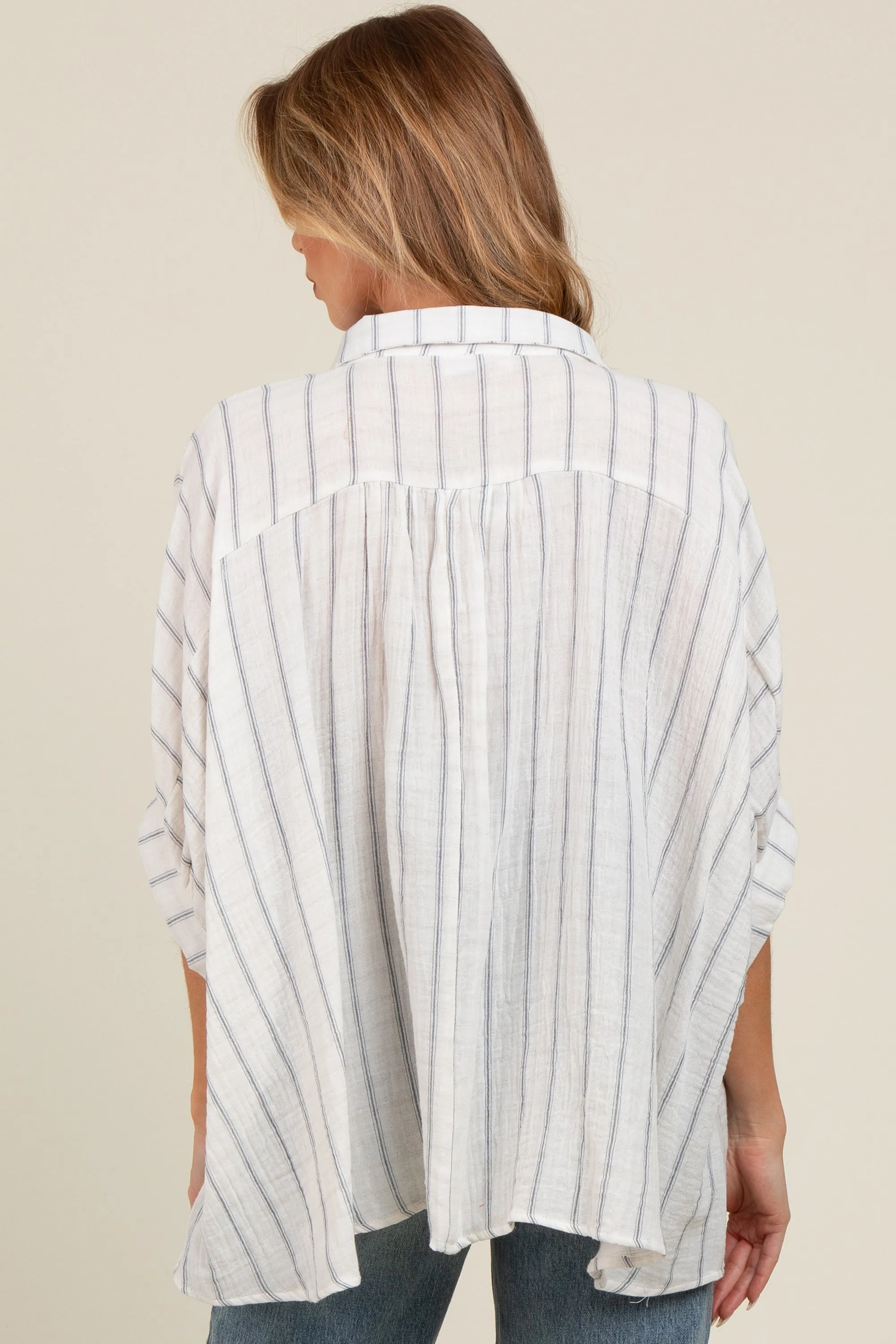 Ivory Striped Collared Oversized Maternity Top sold by Pinkblush product image thumbnail 4