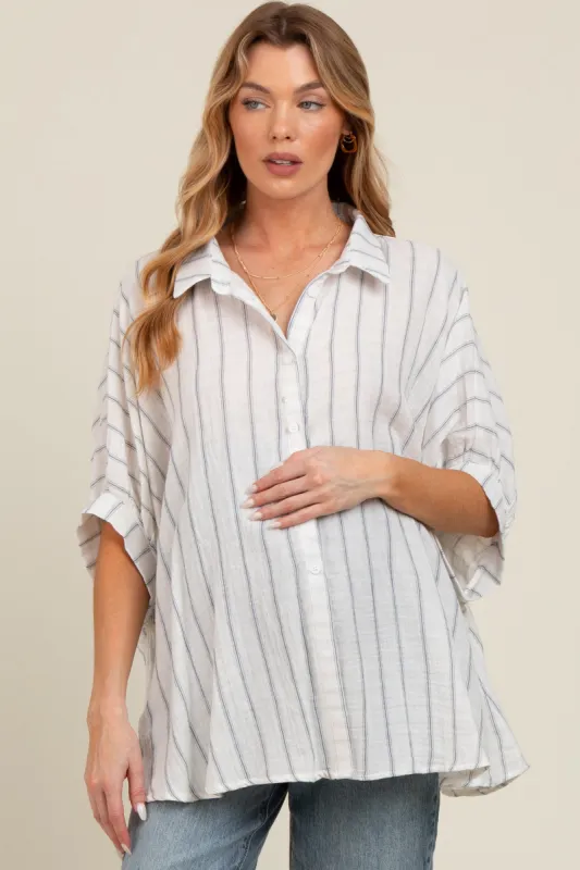 Ivory Striped Collared Oversized Maternity Top sold by Pinkblush