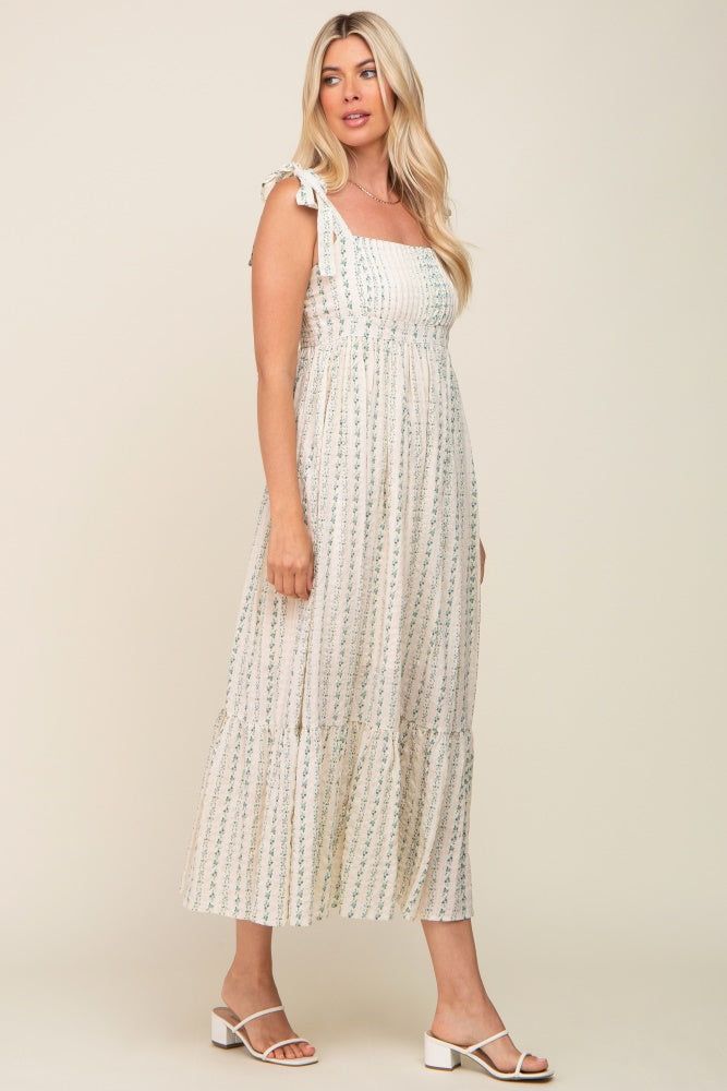 Blue Floral Pleated Shoulder Tie Midi Dress sold by Pinkblush product image thumbnail 2