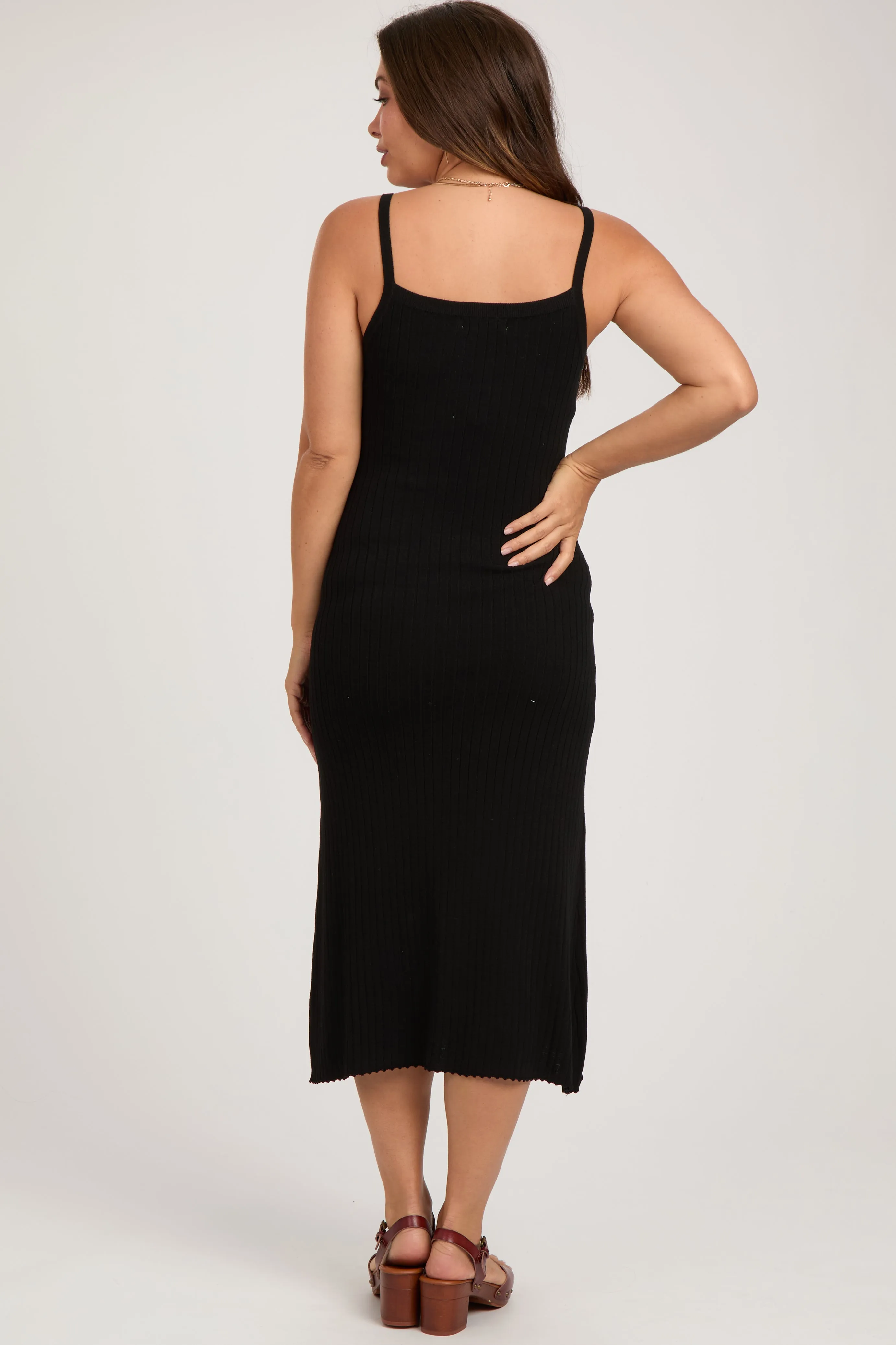 Black Square Neck Ribbed Sleeveless Maternity Midi Dress sold by Pinkblush product image thumbnail 3