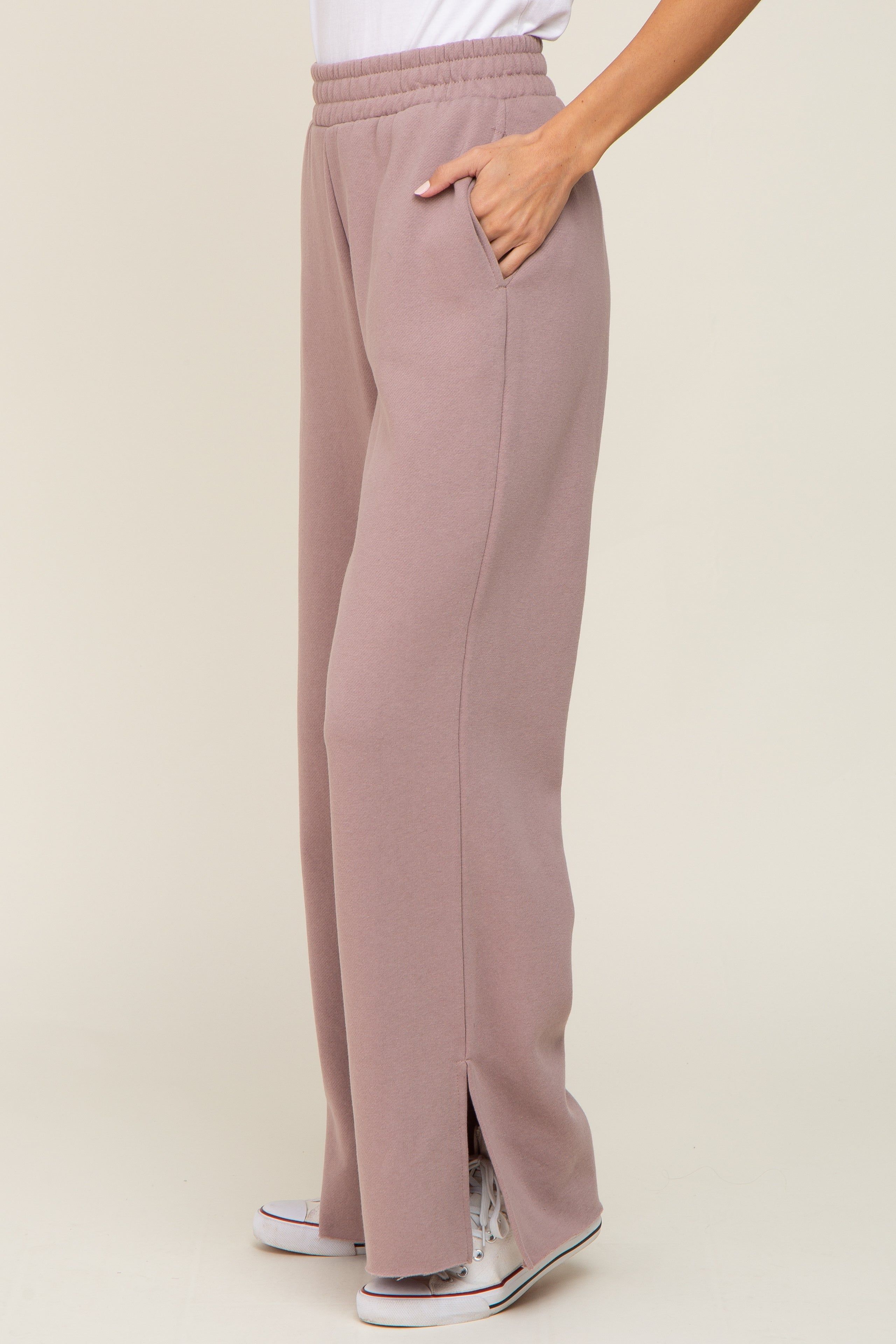 Mocha Soft Wide Leg Side Slit Sweatpants sold by Pinkblush product image thumbnail 3