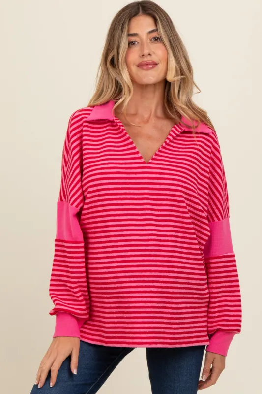Fuchsia Striped Relaxed Fit Maternity Top sold by Pinkblush