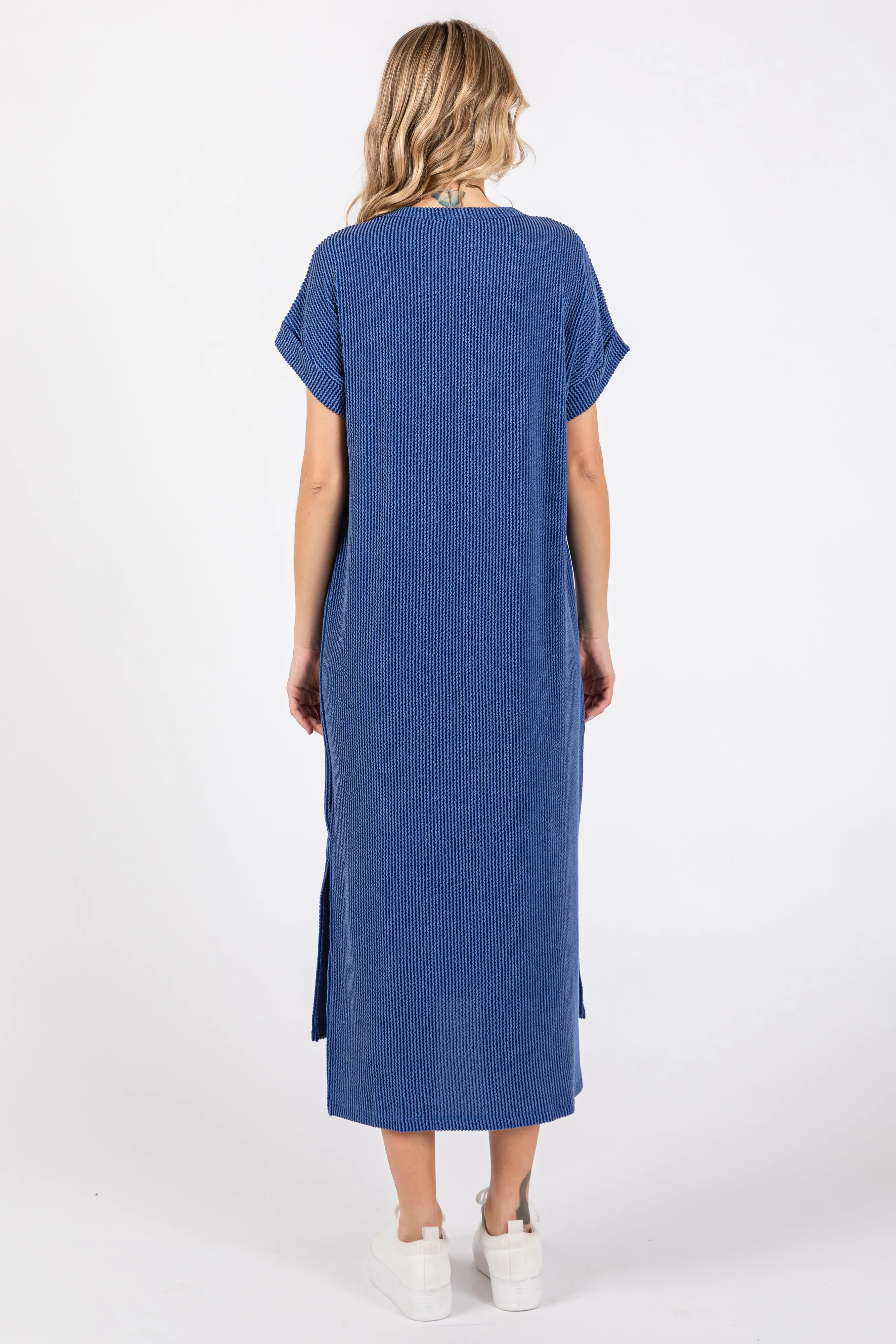 Blue Ribbed Short Sleeve Midi Dress sold by Pinkblush product image thumbnail 3