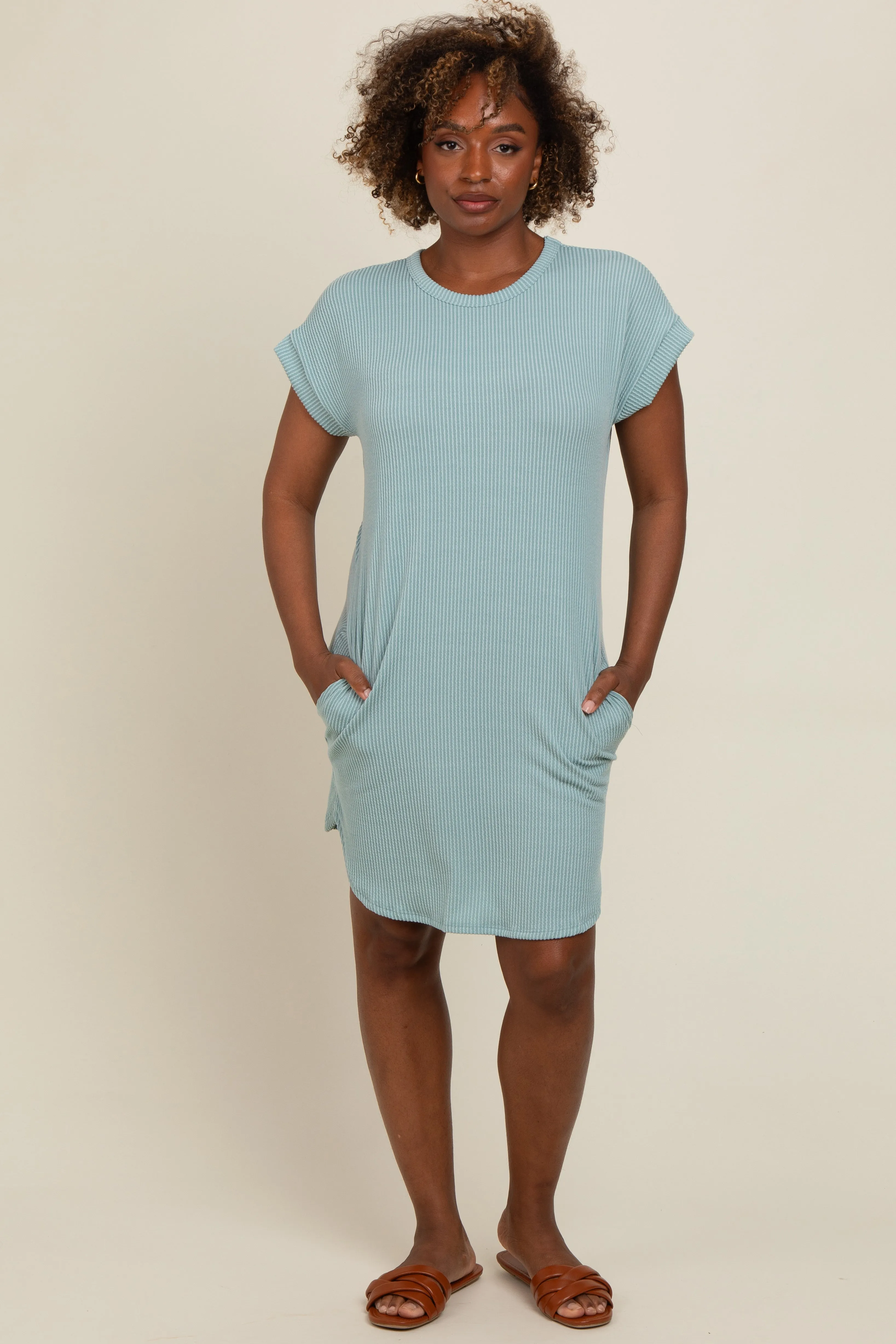 Light Olive Ribbed Round Hem Maternity Dress sold by Pinkblush product image thumbnail 4