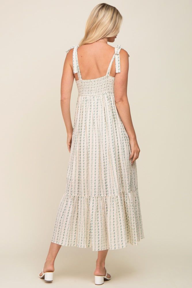 Blue Floral Pleated Shoulder Tie Midi Dress sold by Pinkblush product image thumbnail 3