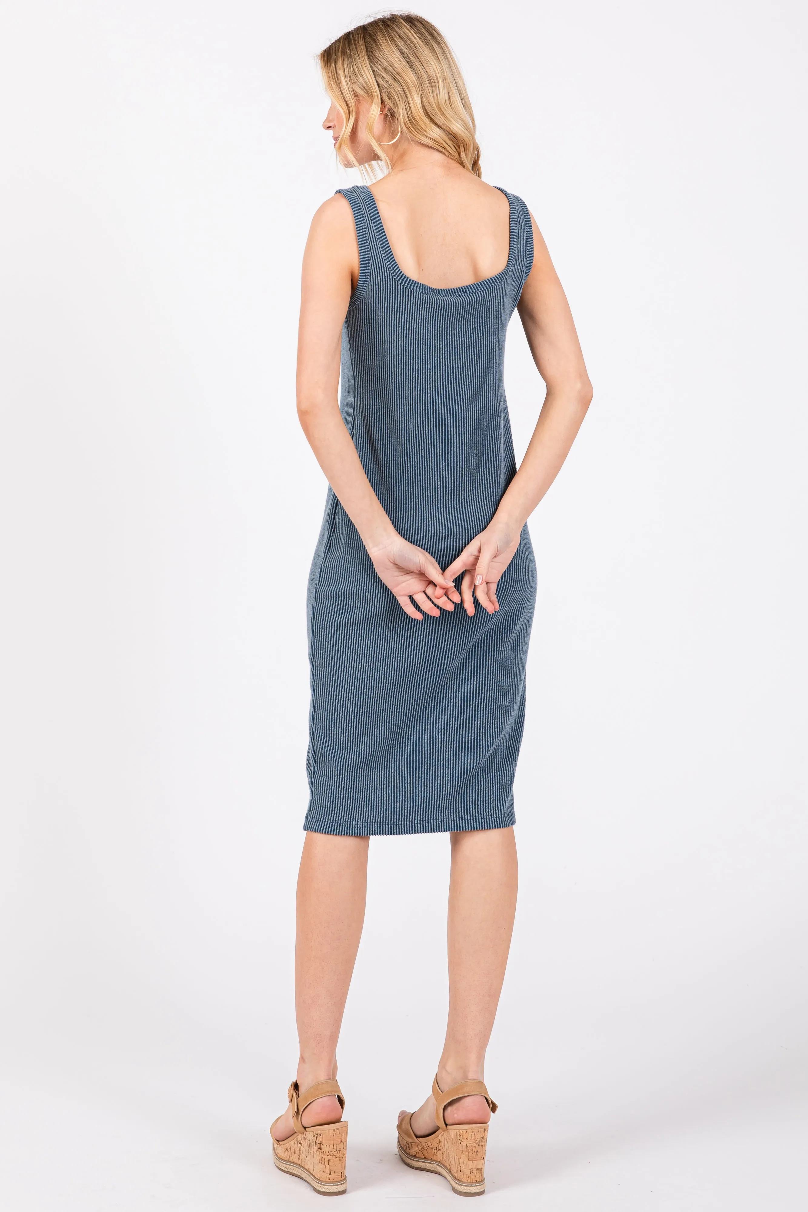 Blue Ribbed Fitted Sleeveless Dress sold by Pinkblush product image thumbnail 3