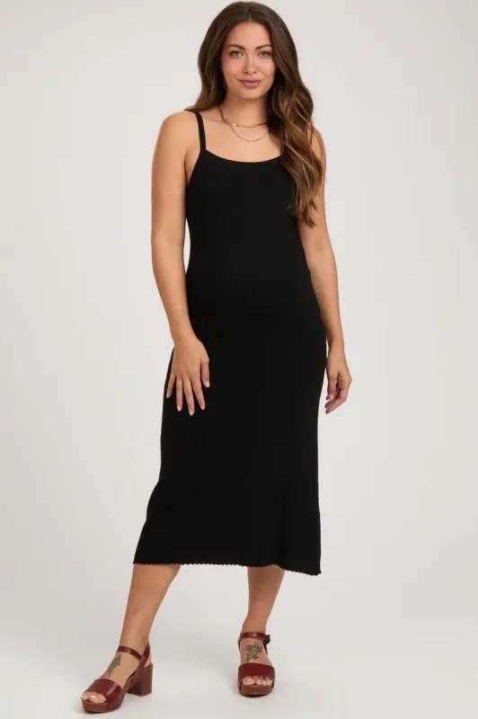 Black Square Neck Ribbed Sleeveless Maternity Midi Dress sold by Pinkblush