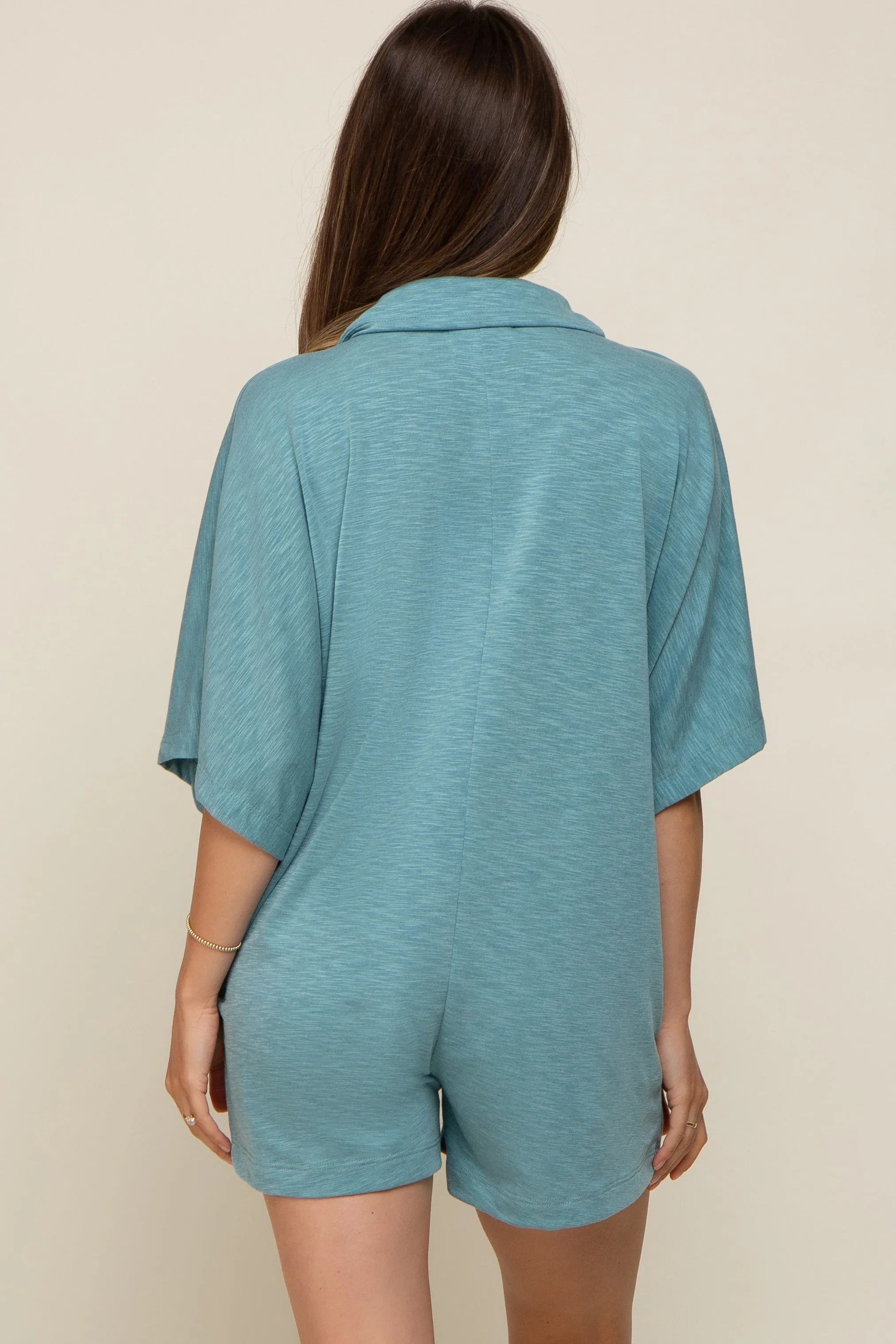 Teal Heathered Front Button Maternity Romper sold by Pinkblush product image thumbnail 4