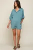 Teal Heathered Front Button Maternity Romper sold by Pinkblush