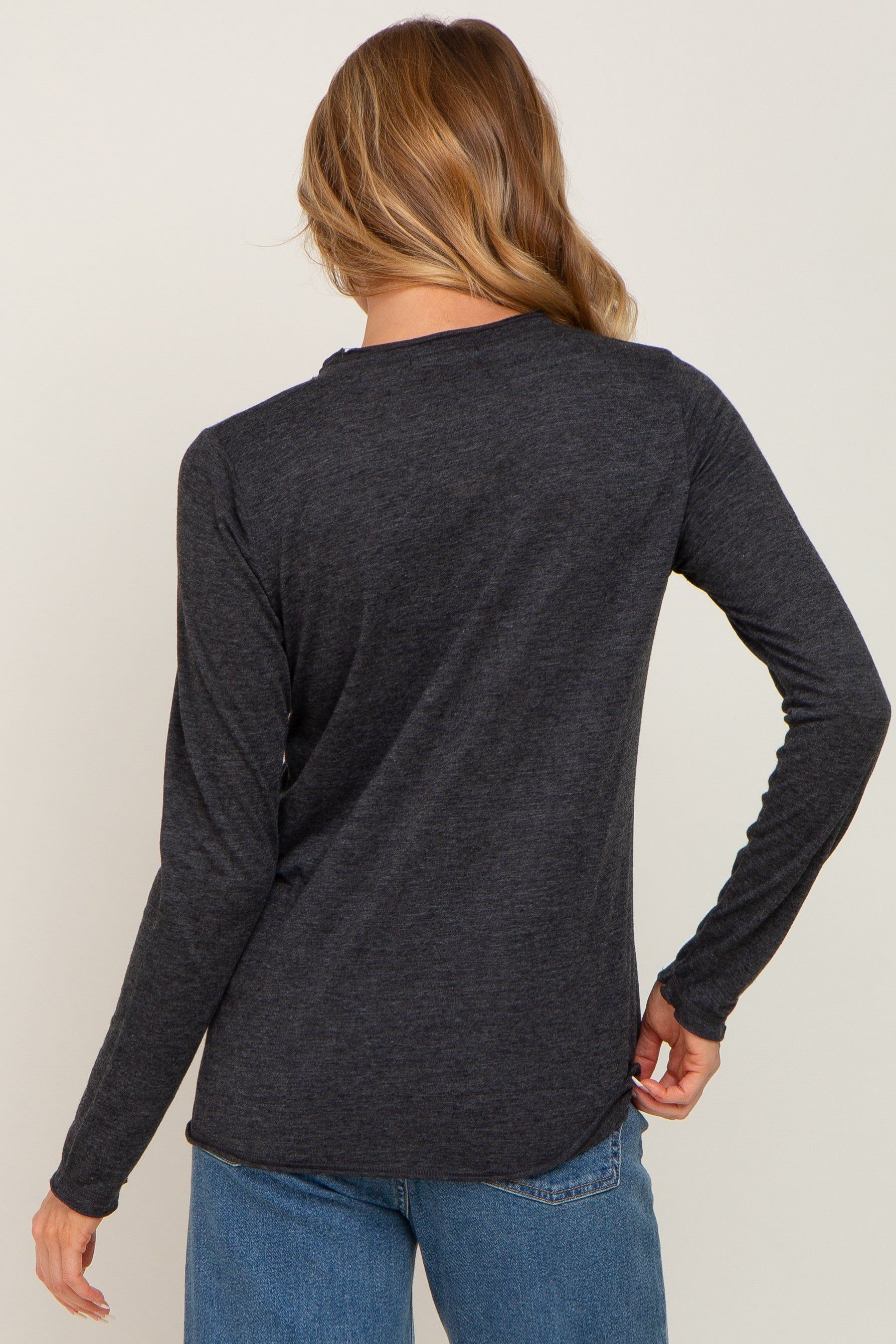 Charcoal Basic Raw Hem Long Sleeve Top sold by Pinkblush product image thumbnail 3