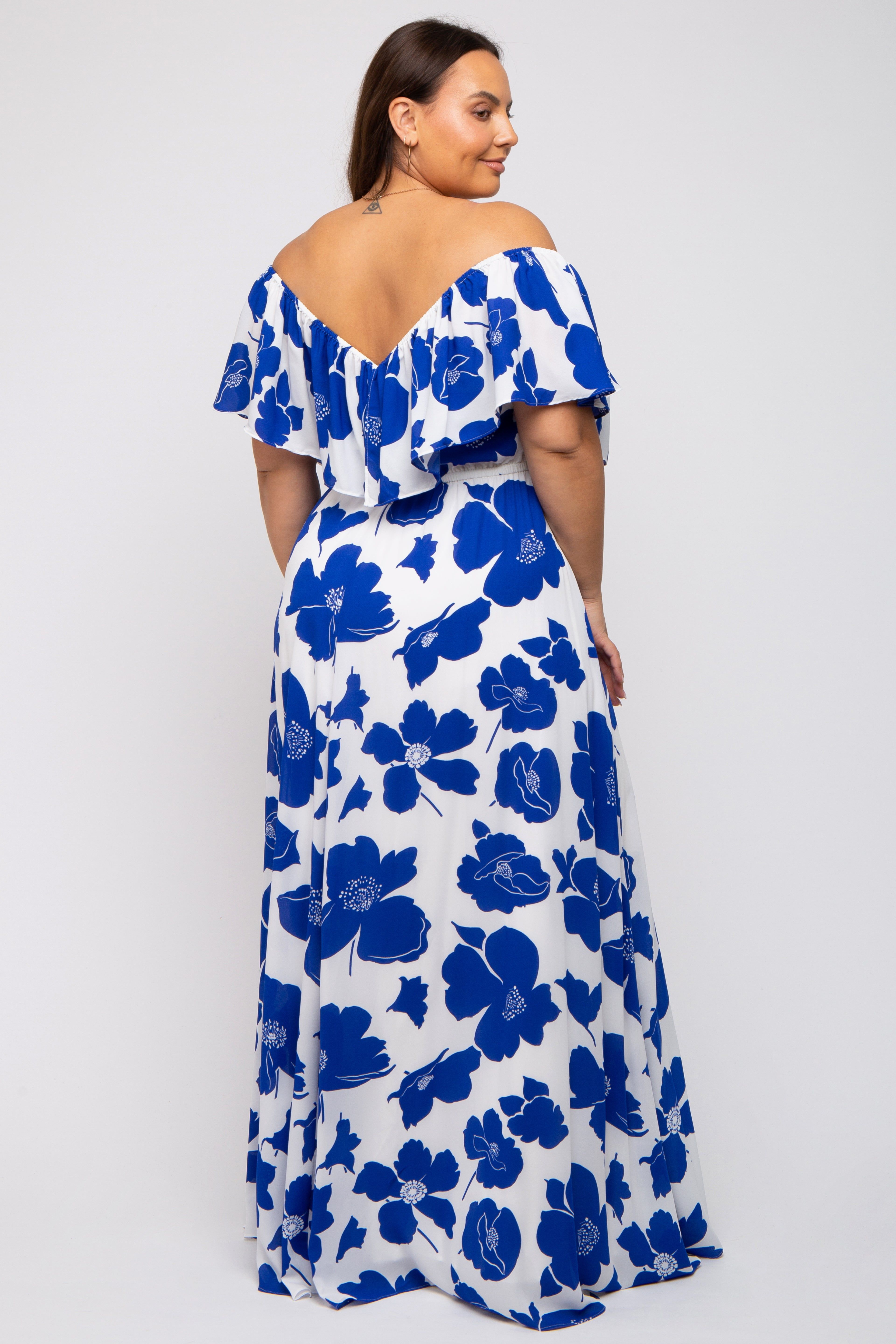 White Floral Off Shoulder Plus Maxi Dress sold by Pinkblush product image thumbnail 4