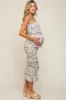 Cream Floral Smocked Fitted Maternity Midi Dress sold by Pinkblush