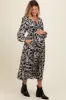 Black Abstract Floral Gathered Front Maternity Midi Dress sold by Pinkblush
