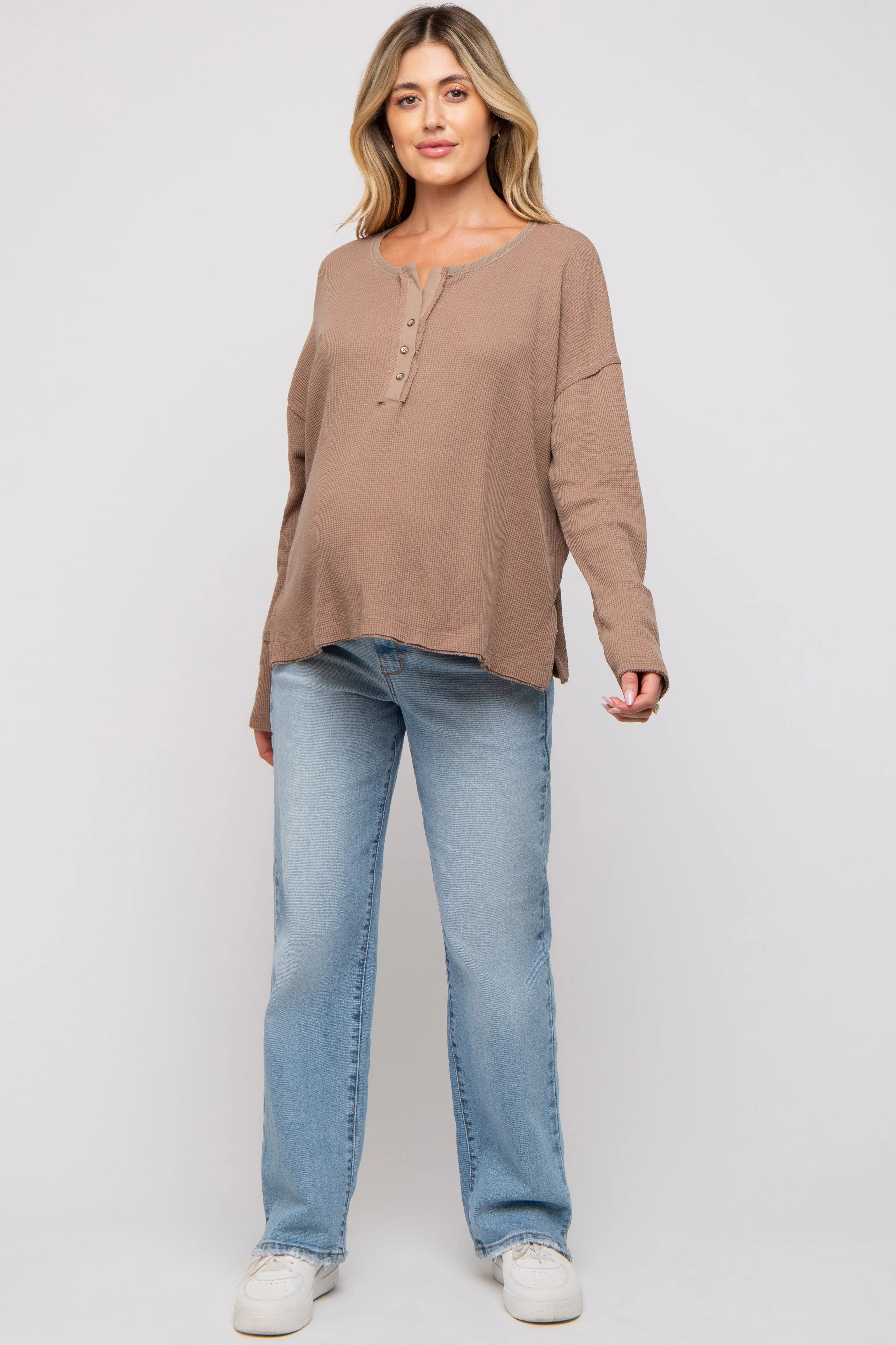 Mocha Waffle Knit Maternity Henley Top sold by Pinkblush product image thumbnail 4
