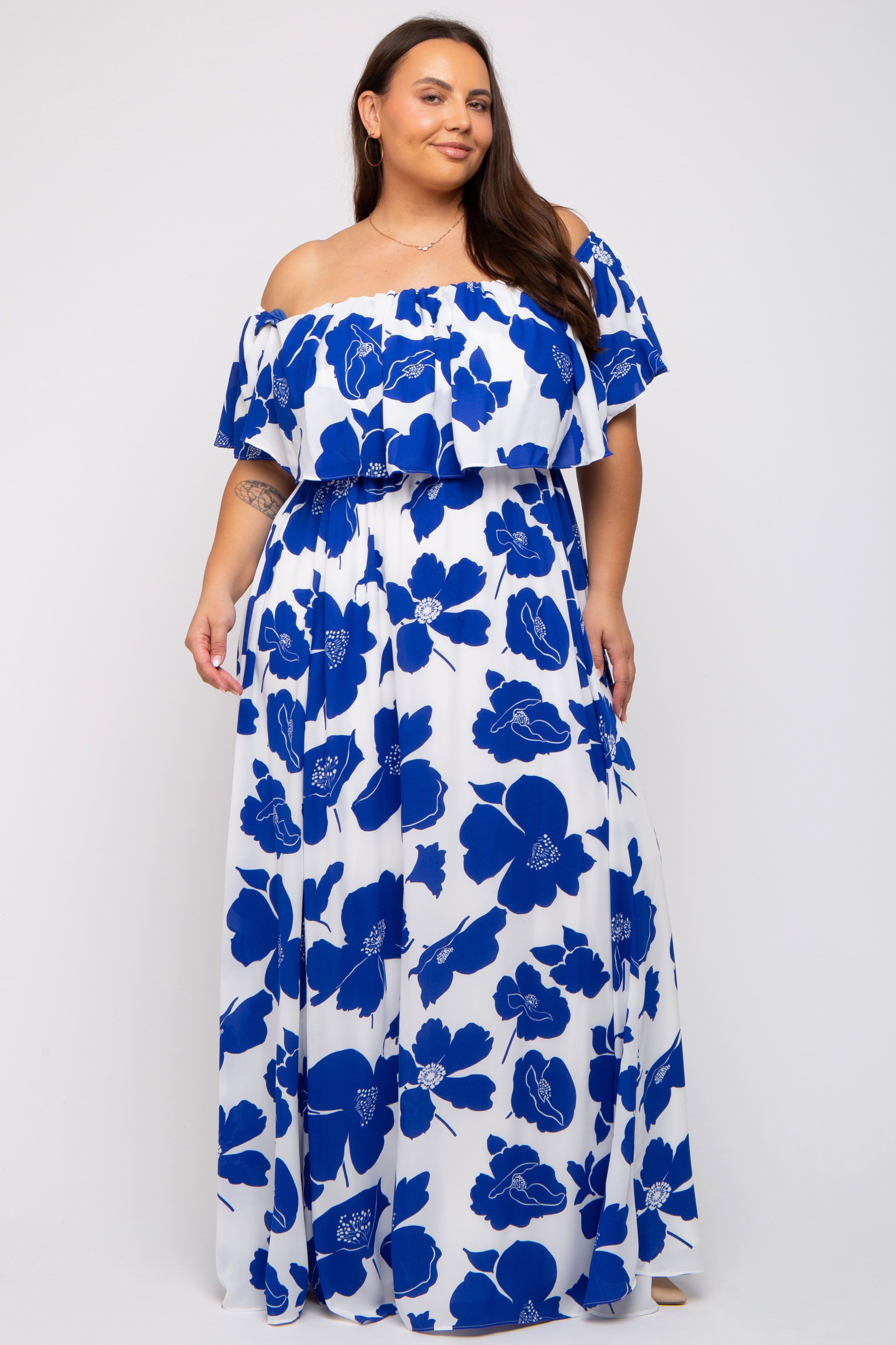 White Floral Off Shoulder Plus Maxi Dress sold by Pinkblush product image thumbnail 2
