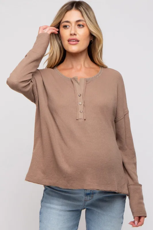 Mocha Waffle Knit Maternity Henley Top sold by Pinkblush