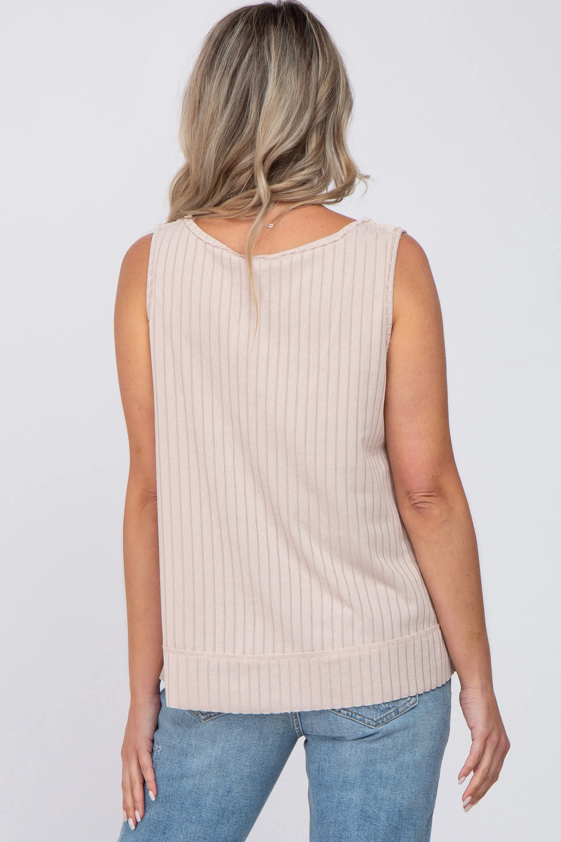Beige Ribbed Raw Hem Maternity Tank Top sold by Pinkblush product image thumbnail 3