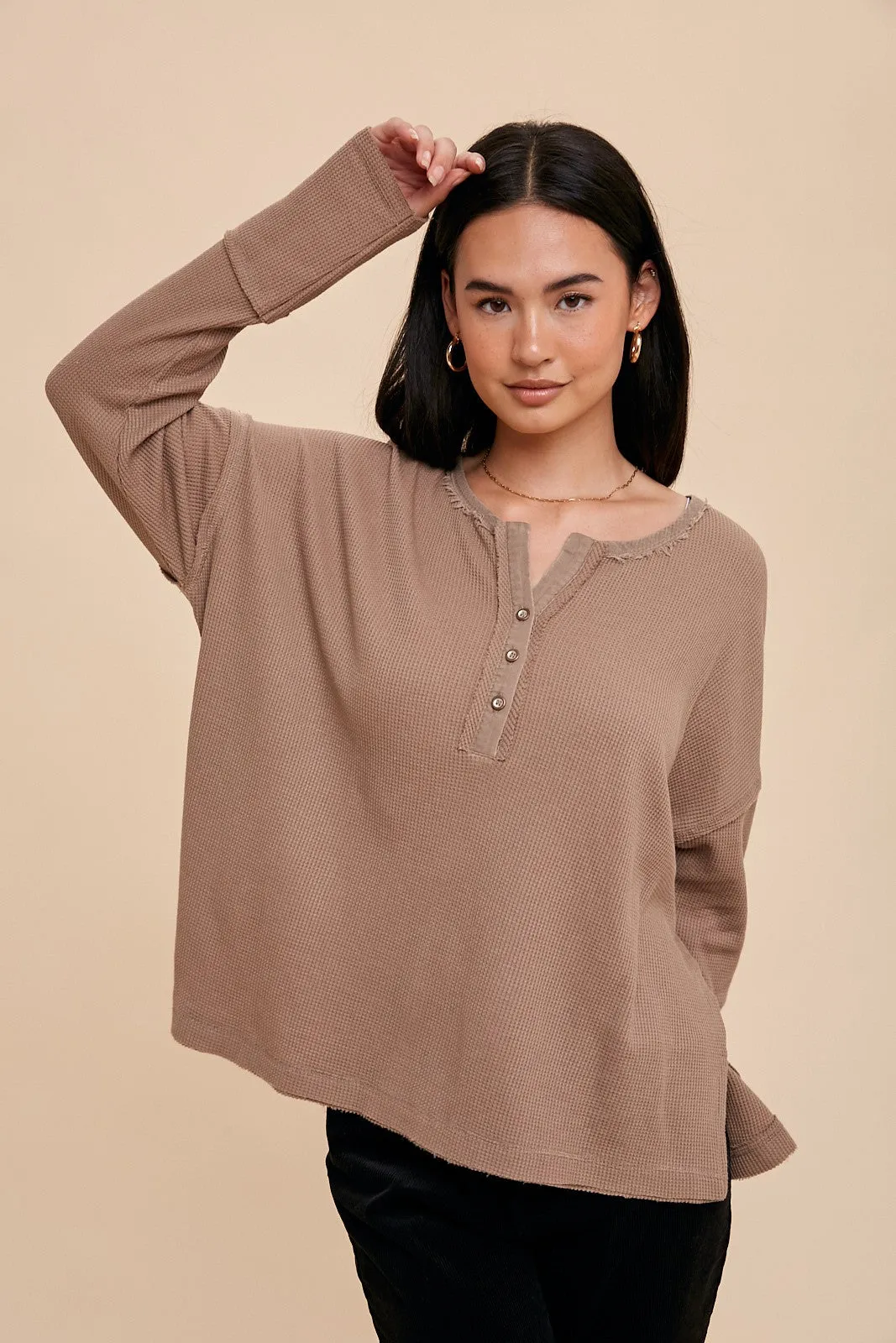 Mocha Waffle Knit Maternity Henley Top sold by Pinkblush product image thumbnail 5