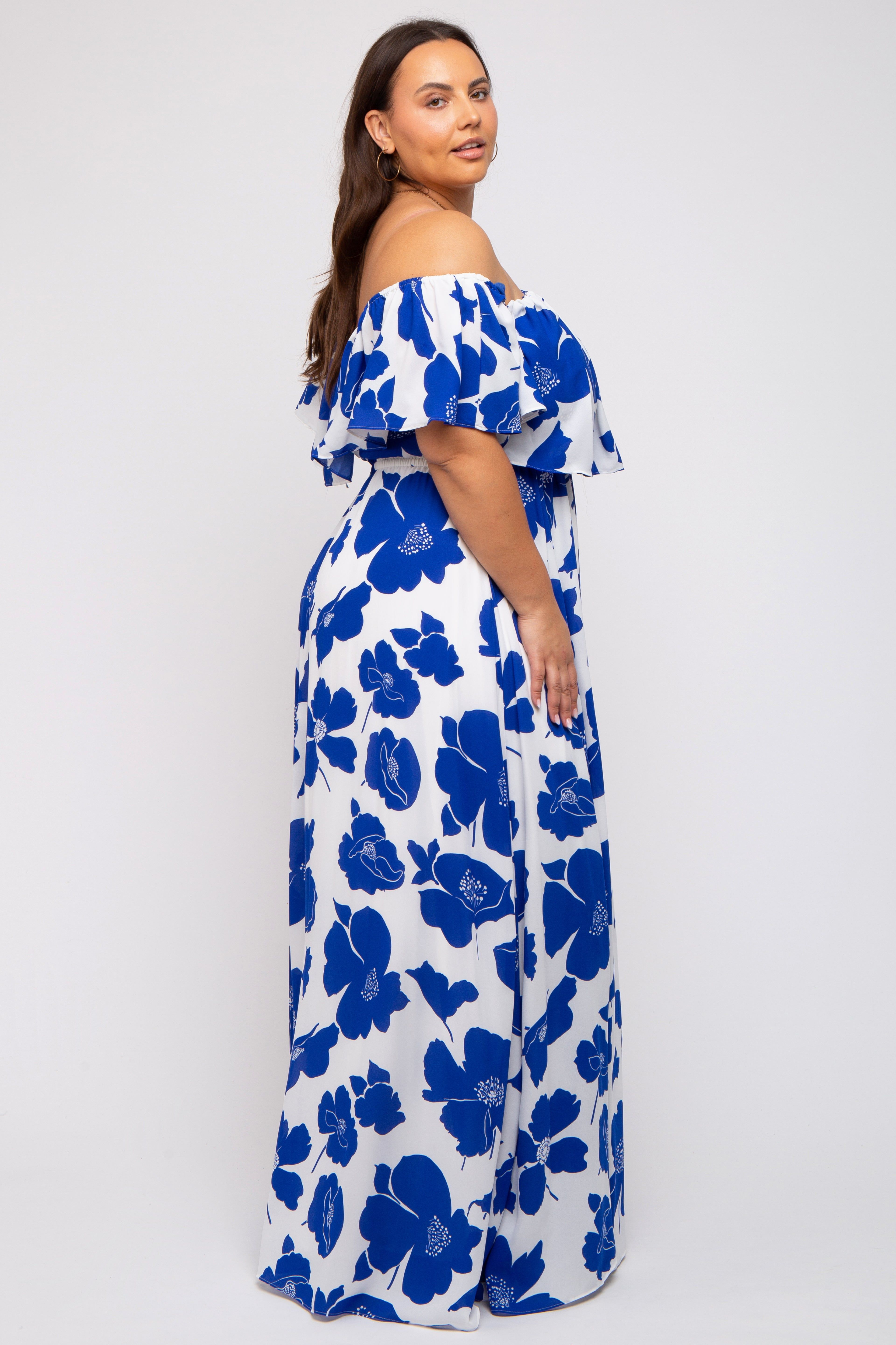 White Floral Off Shoulder Plus Maxi Dress sold by Pinkblush product image thumbnail 3