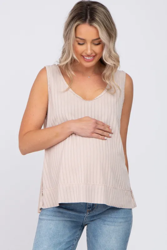 Beige Ribbed Raw Hem Maternity Tank Top sold by Pinkblush