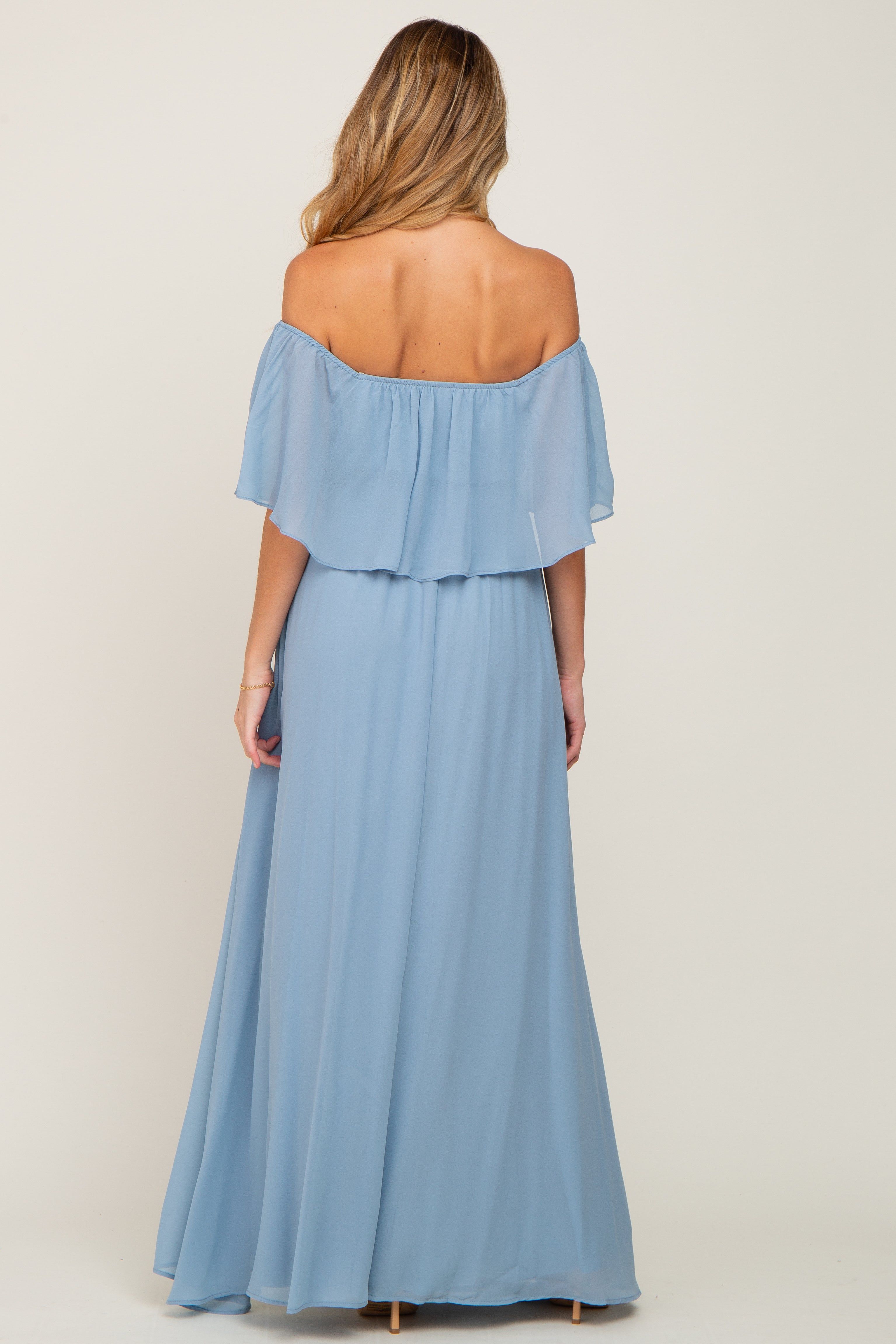 Light Blue Chiffon Off Shoulder Maternity Maxi Dress sold by Pinkblush product image thumbnail 3