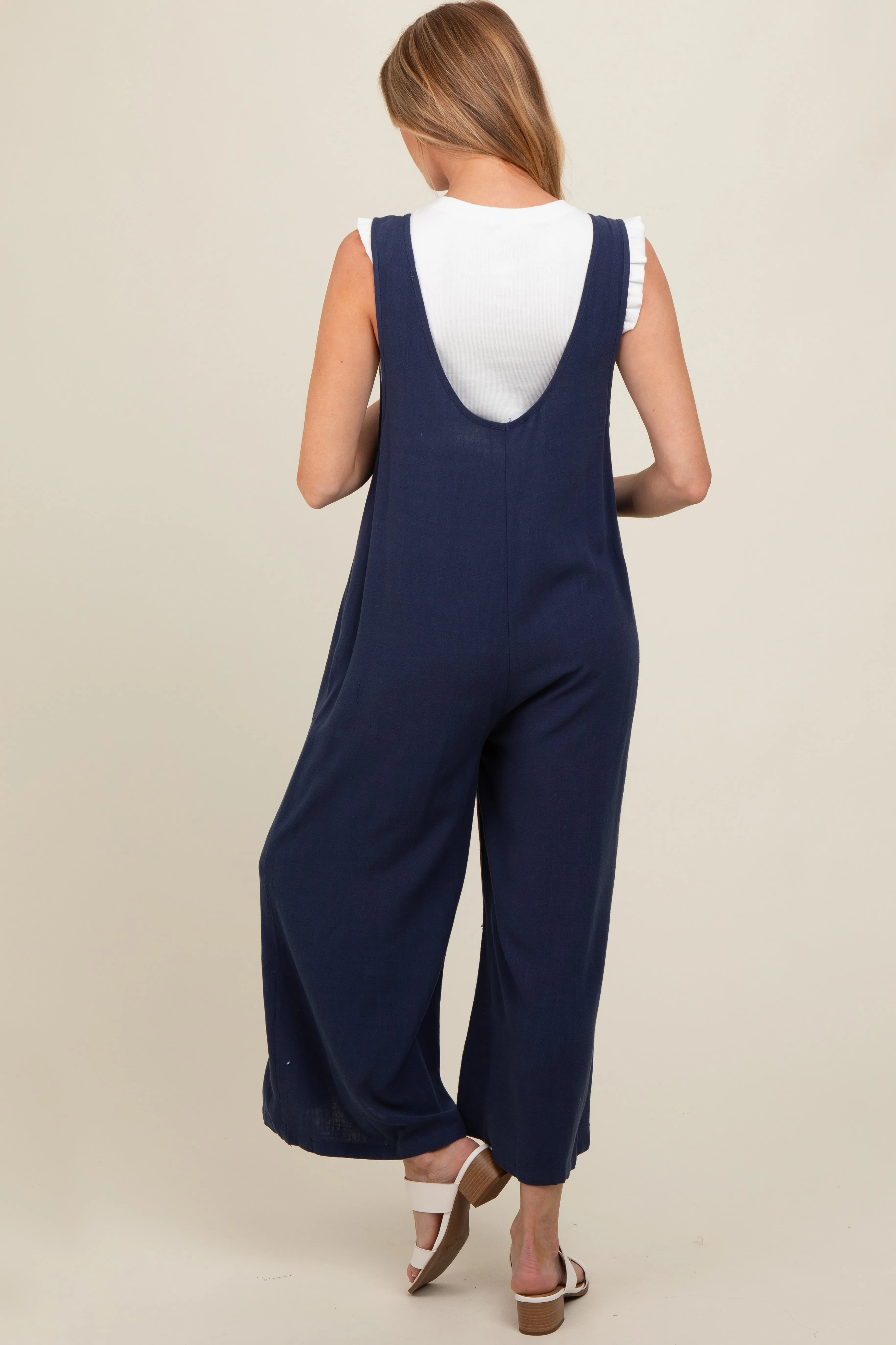 Navy Blue V-Neck Wide Leg Maternity Jumpsuit sold by Pinkblush product image thumbnail 4