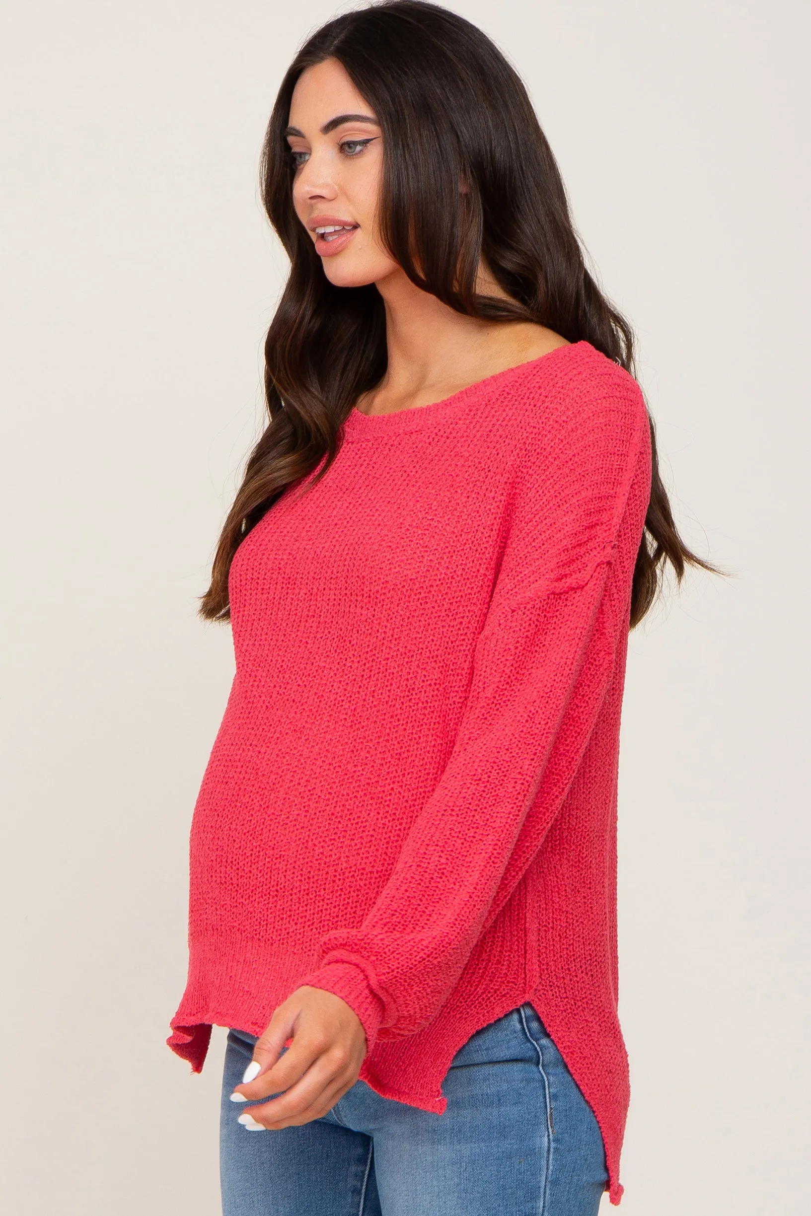 Fuchsia Basic Side Slit Maternity Sweater sold by Pinkblush product image thumbnail 3