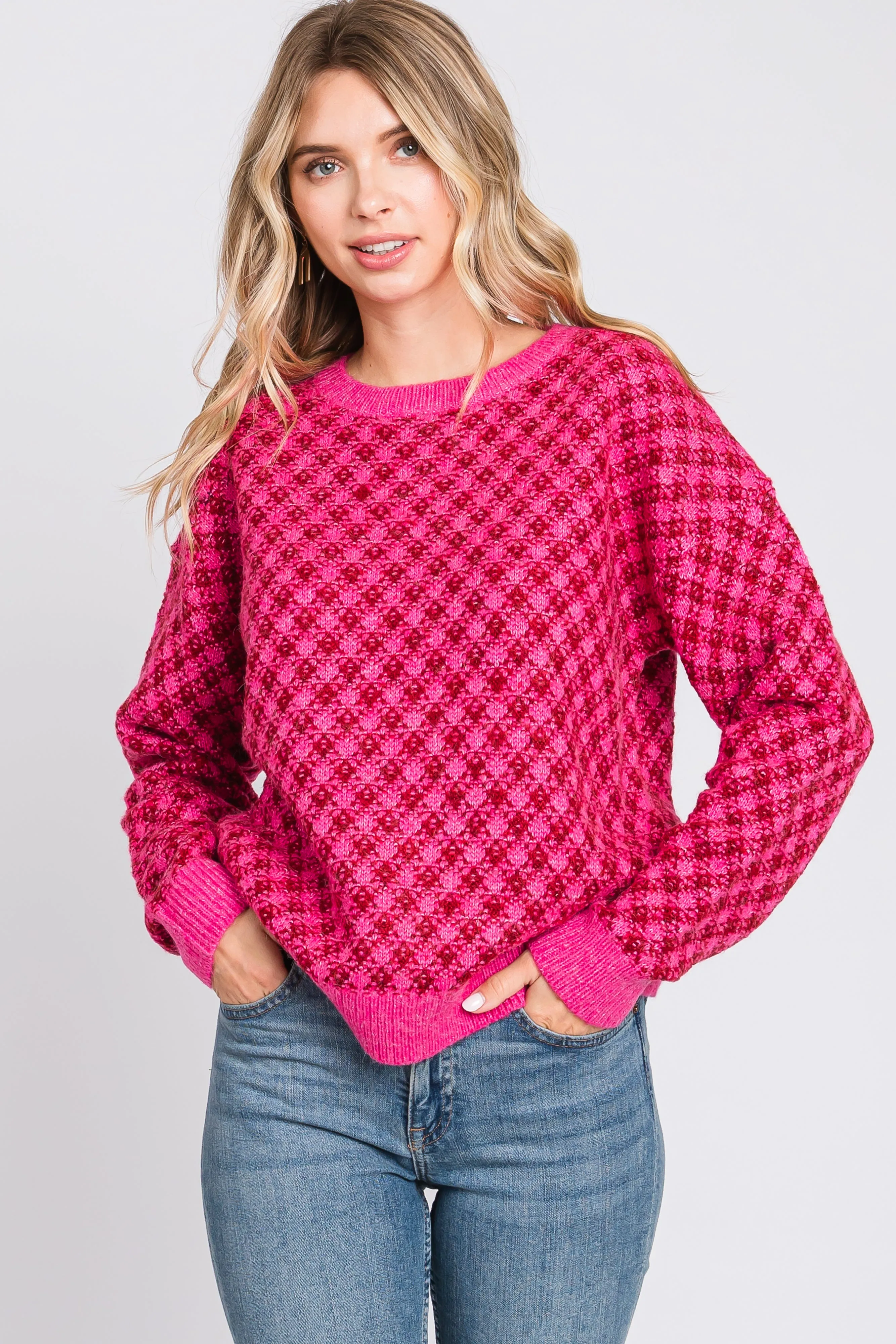 Fuchsia Diagonal Houndstooth Maternity Sweater sold by Pinkblush product image thumbnail 3