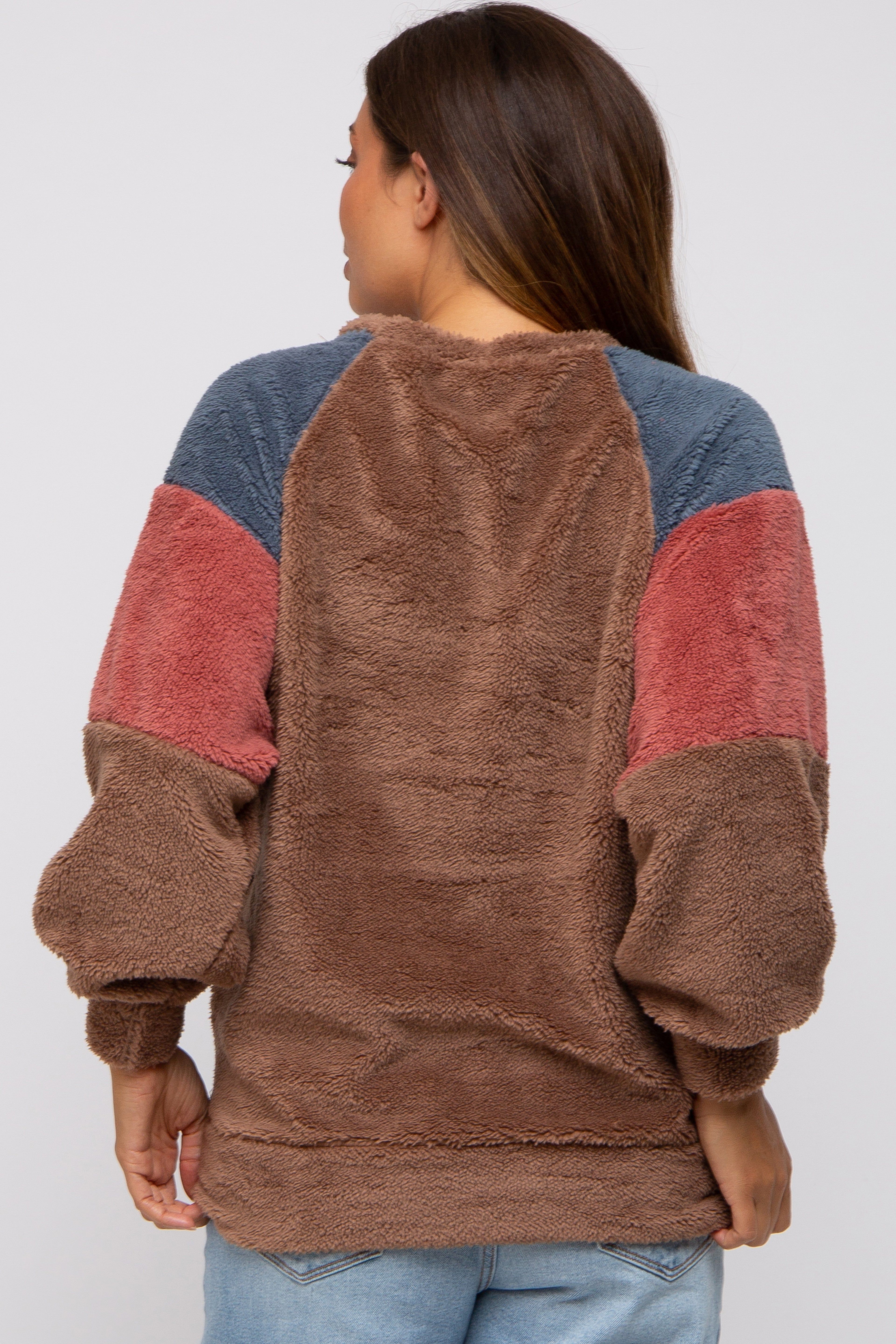 Brown Colorblock Soft Fleece Pullover Maternity Sweater sold by Pinkblush product image thumbnail 3